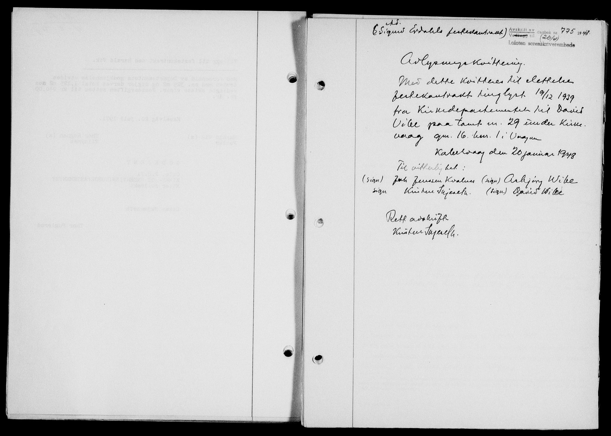 Lofoten sorenskriveri, SAT/A-0017/1/2/2C/L0018a: Mortgage book no. 18a, 1948-1948, Diary no: : 775/1948
