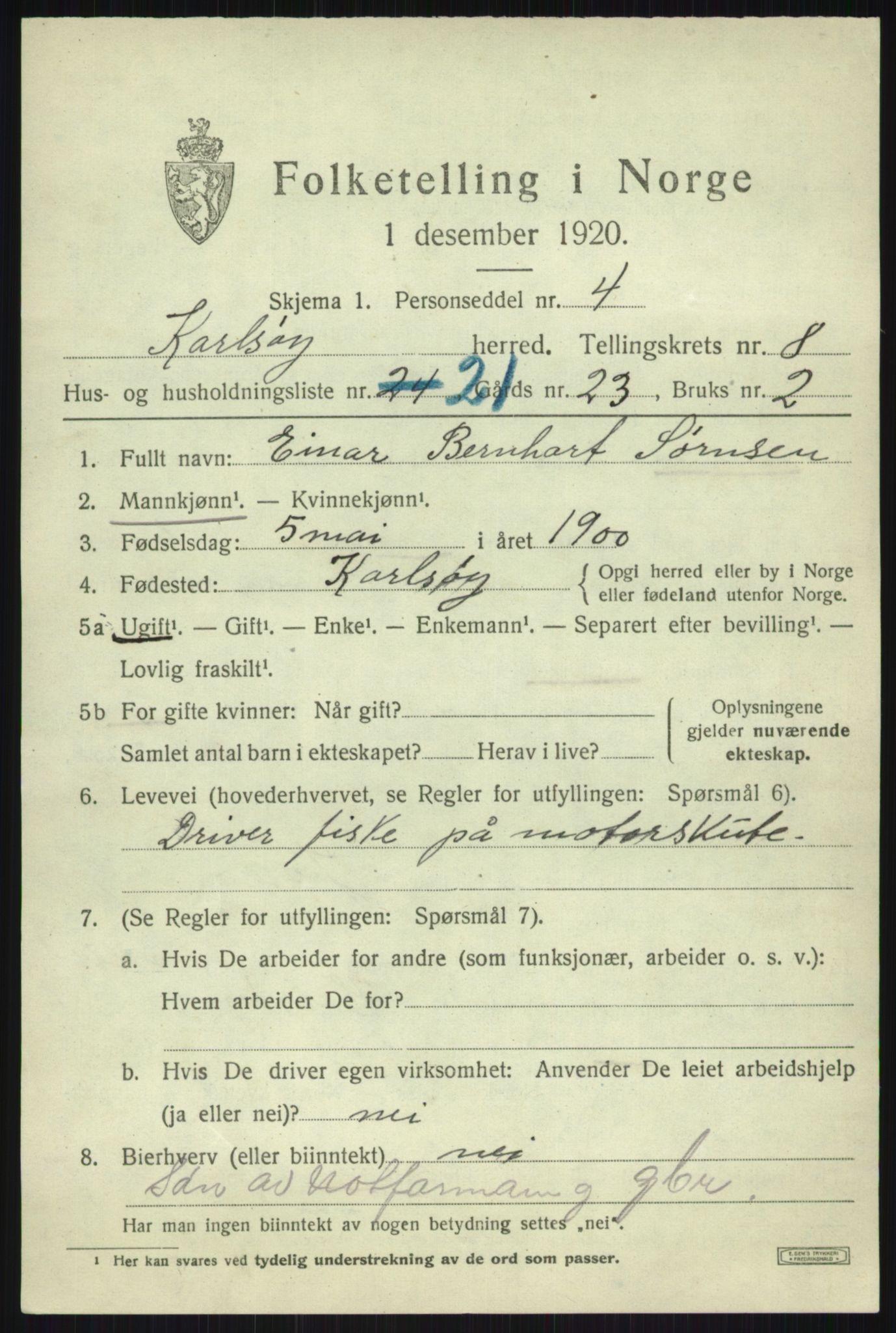 SATØ, 1920 census for Karlsøy, 1920, p. 3301