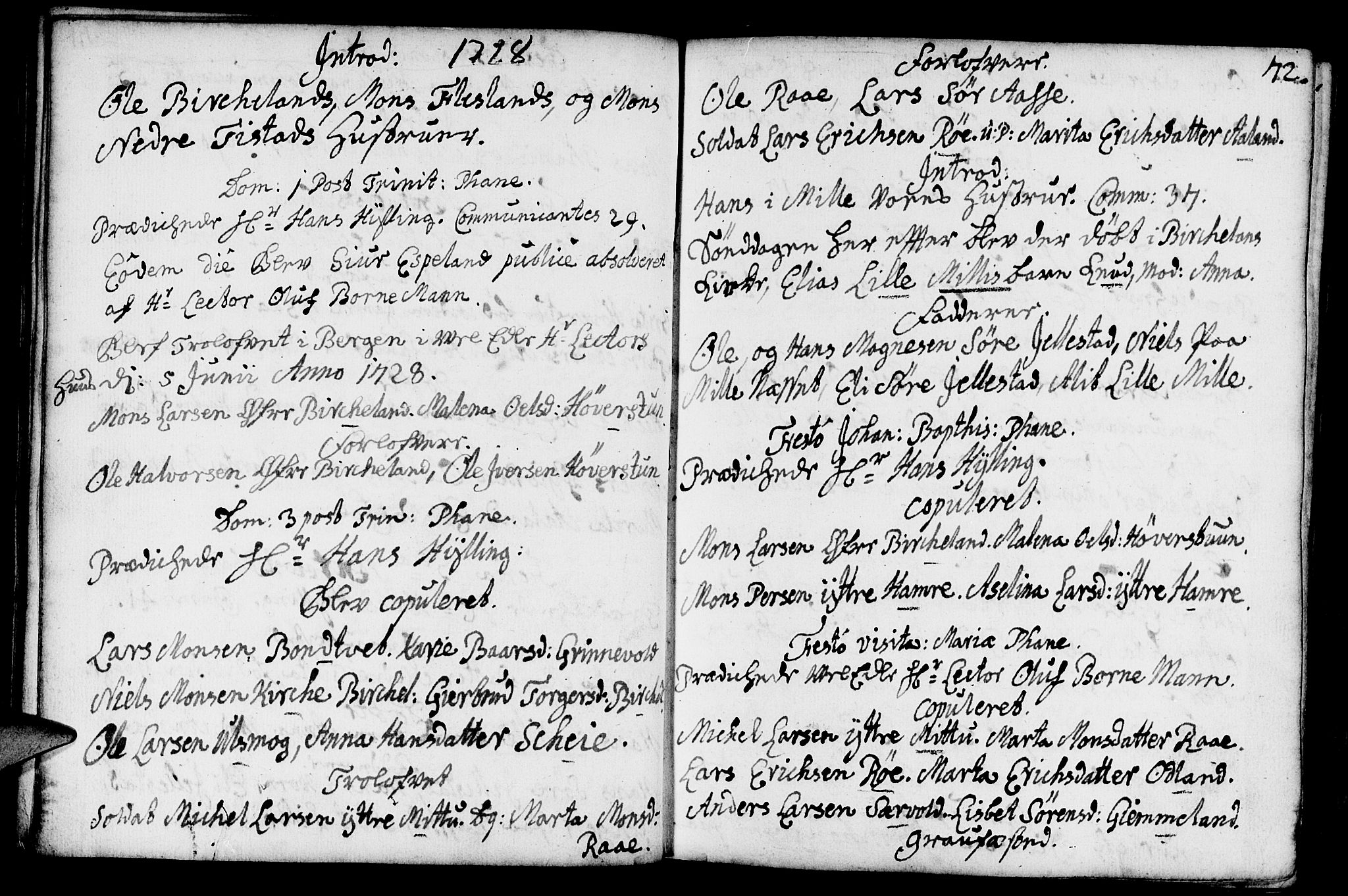 Fana Sokneprestembete, AV/SAB-A-75101/H/Haa/Haaa/L0002: Parish register (official) no. A 2, 1719-1735, p. 72