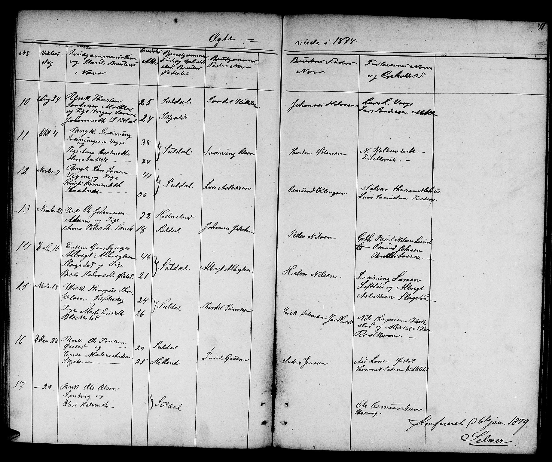 Suldal sokneprestkontor, SAST/A-101845/01/V/L0004: Parish register (copy) no. B 4, 1866-1885, p. 71