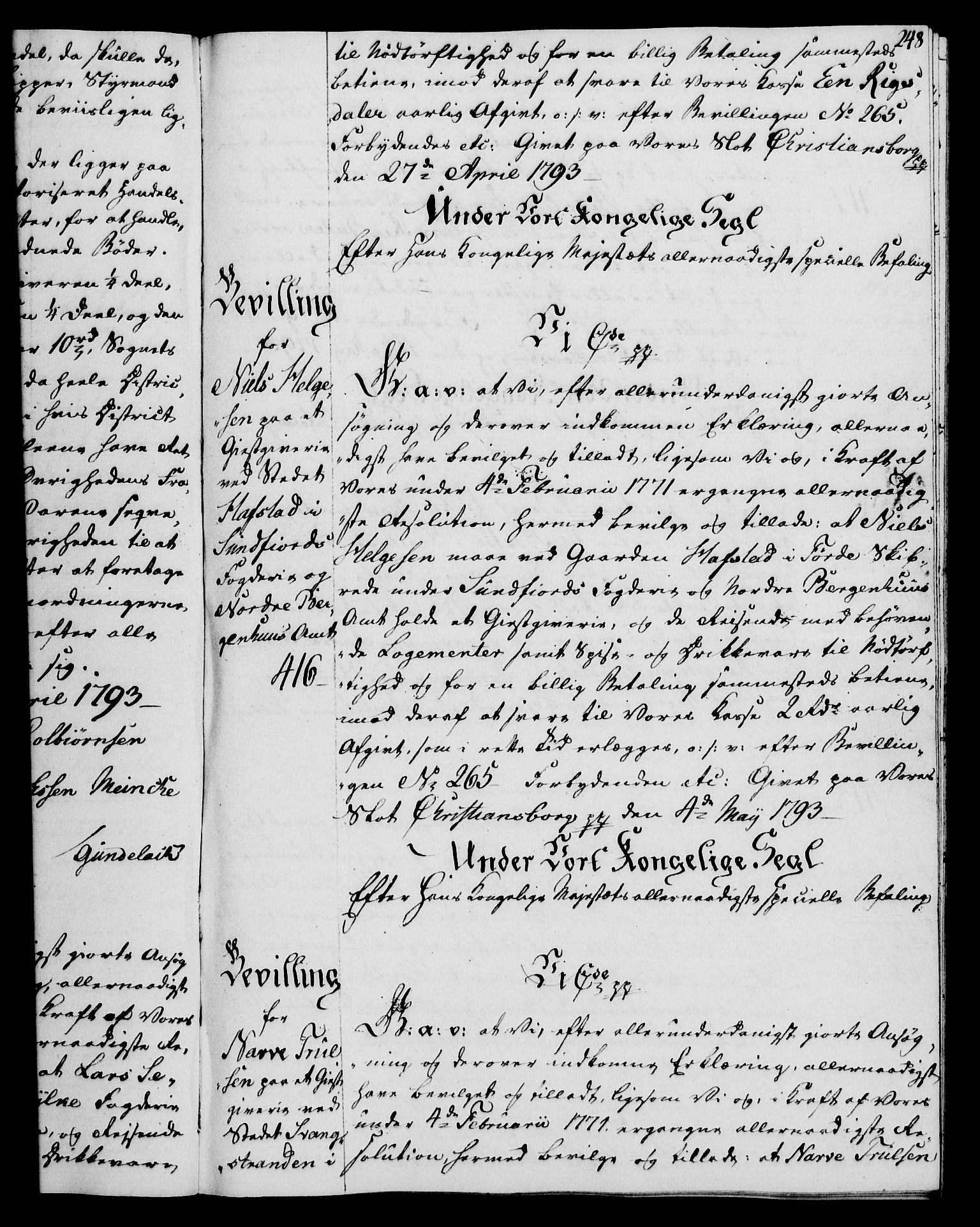 Rentekammeret, Kammerkanselliet, AV/RA-EA-3111/G/Gg/Gga/L0015: Norsk ekspedisjonsprotokoll med register (merket RK 53.15), 1790-1791, p. 248