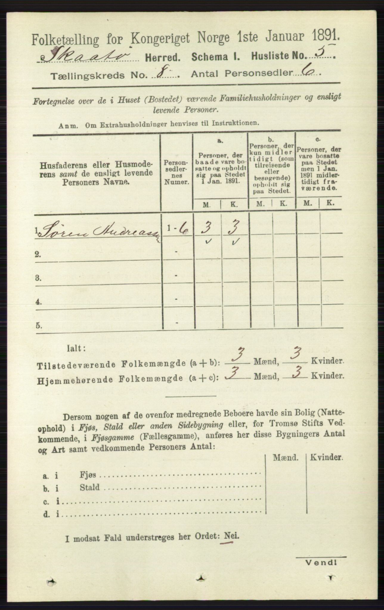 RA, 1891 census for 0815 Skåtøy, 1891, p. 3476