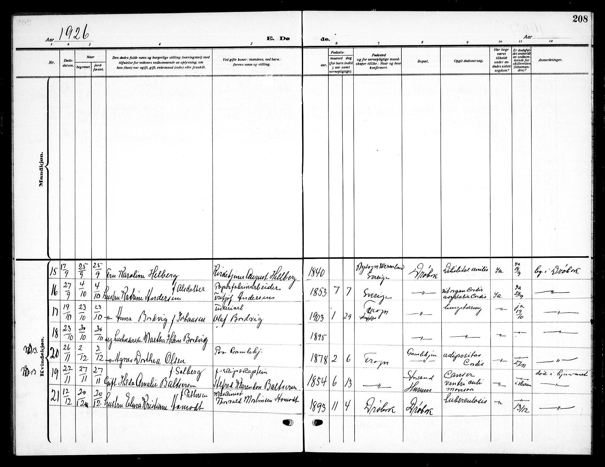 Drøbak prestekontor Kirkebøker, SAO/A-10142a/G/Ga/L0002: Parish register (copy) no. I 2, 1917-1932, p. 208