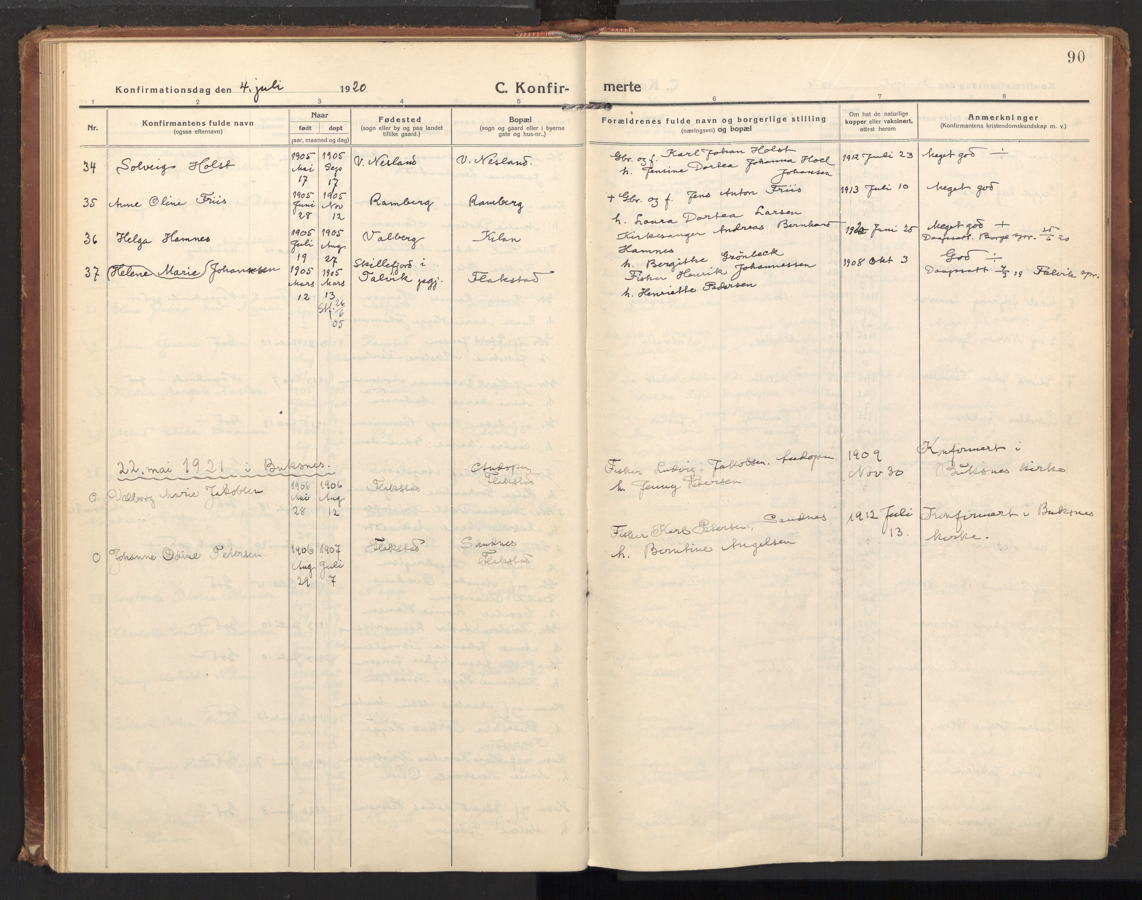 Ministerialprotokoller, klokkerbøker og fødselsregistre - Nordland, SAT/A-1459/885/L1210: Parish register (official) no. 885A10, 1916-1926, p. 90