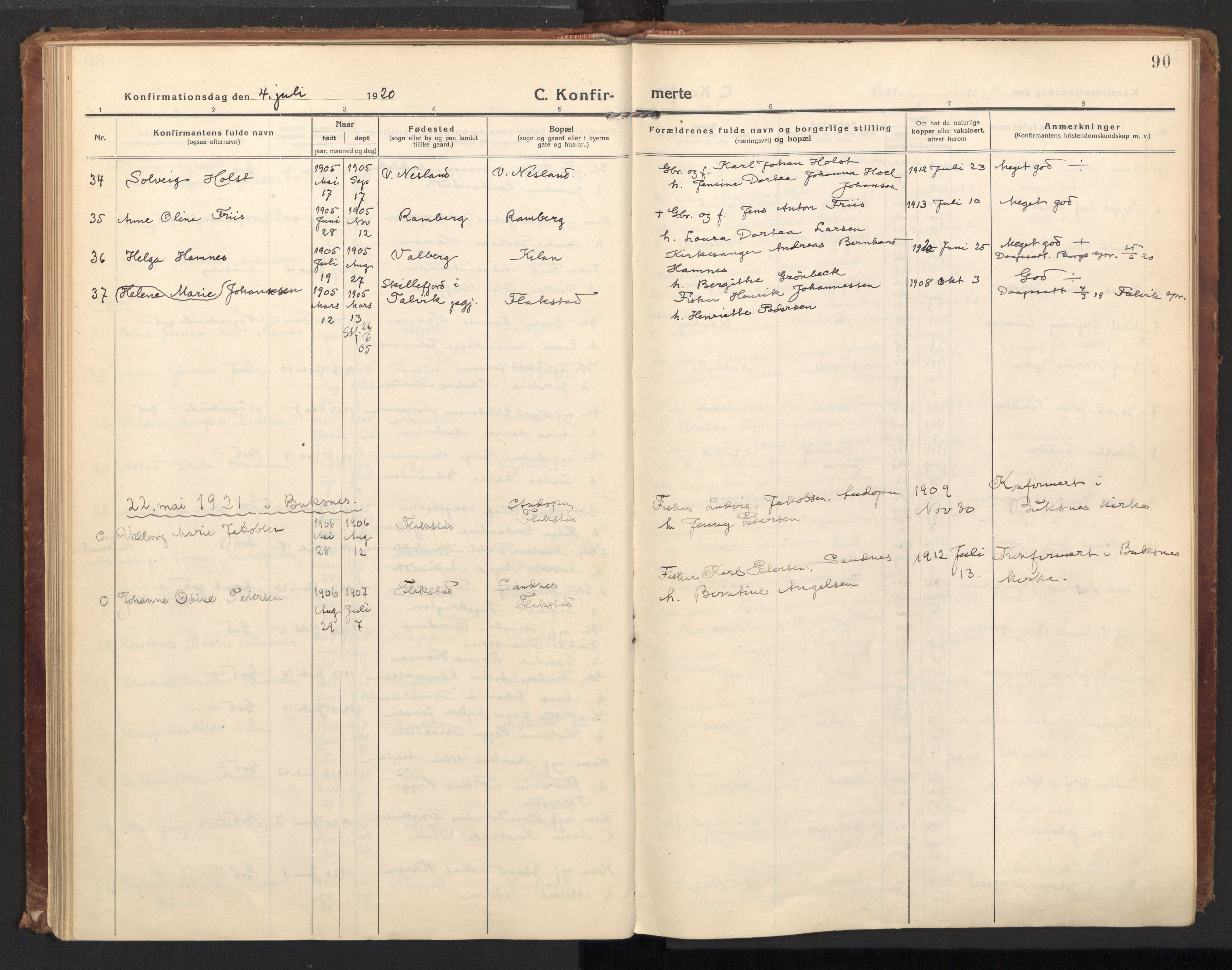 Ministerialprotokoller, klokkerbøker og fødselsregistre - Nordland, AV/SAT-A-1459/885/L1210: Parish register (official) no. 885A10, 1916-1926, p. 90