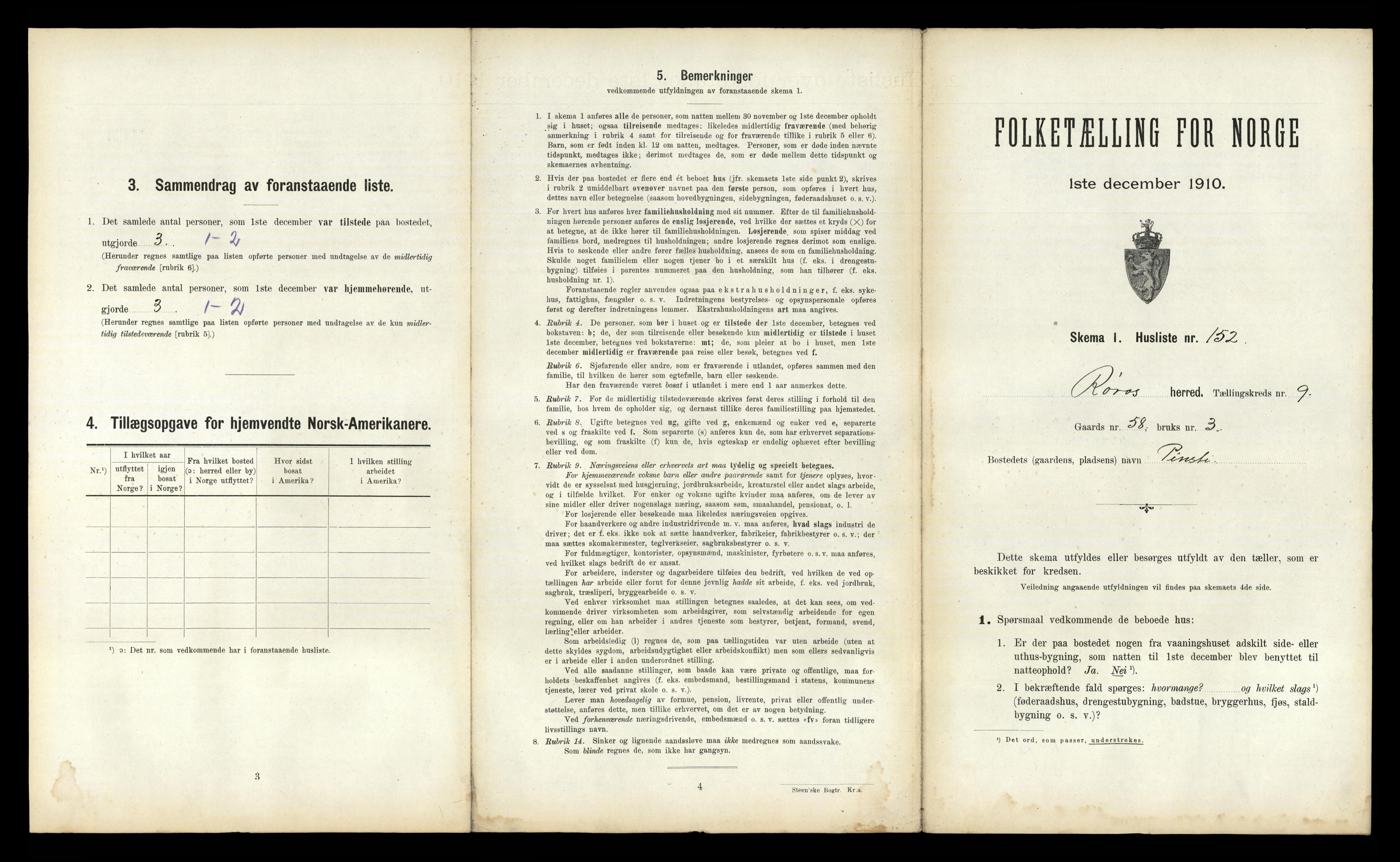 RA, 1910 census for Røros, 1910, p. 1173