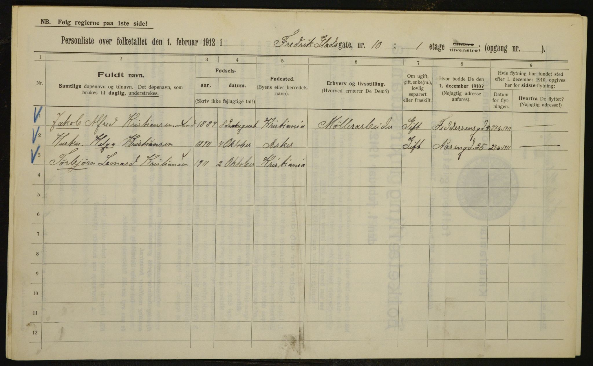 OBA, Municipal Census 1912 for Kristiania, 1912, p. 26557