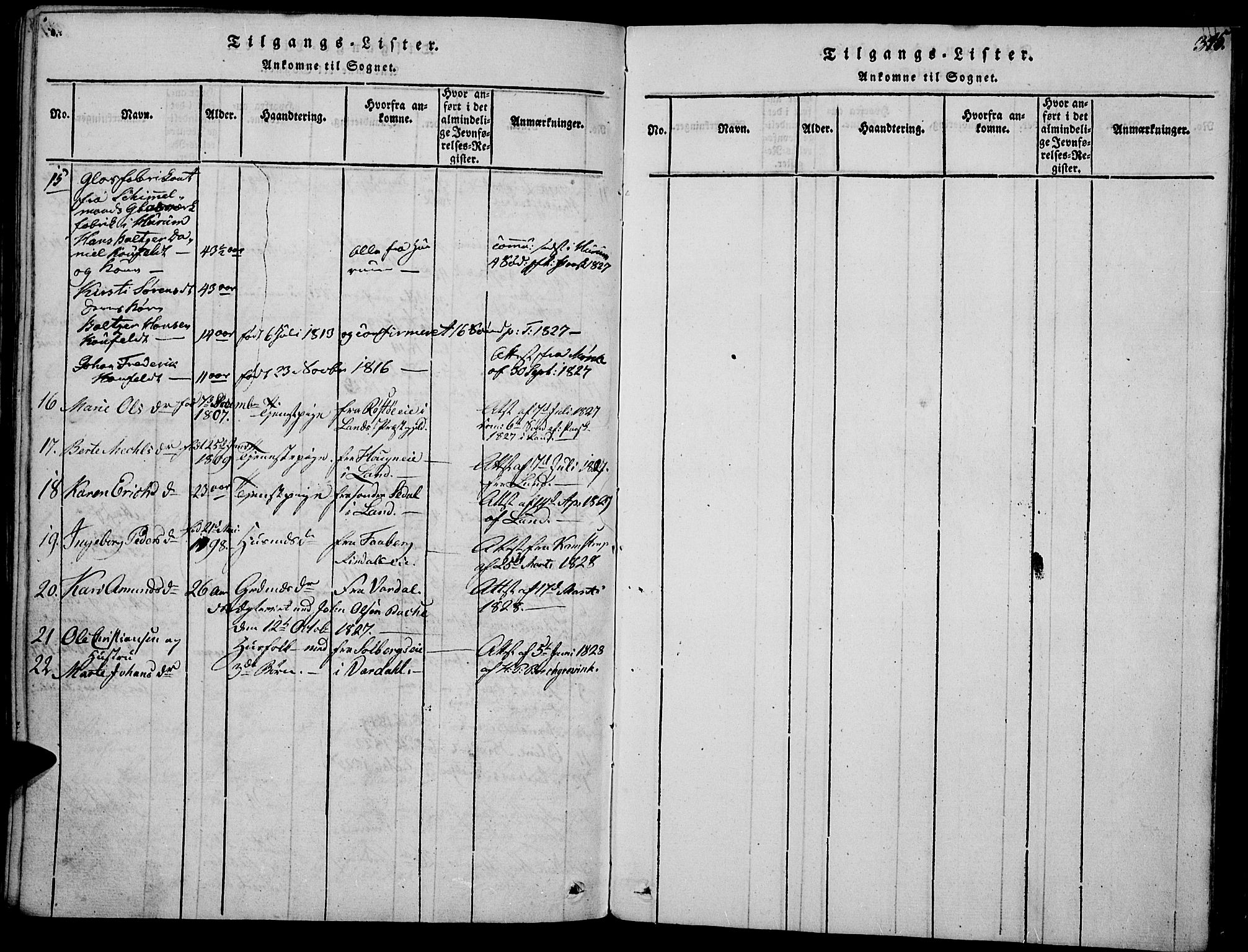 Biri prestekontor, SAH/PREST-096/H/Ha/Haa/L0003: Parish register (official) no. 3, 1814-1828, p. 315