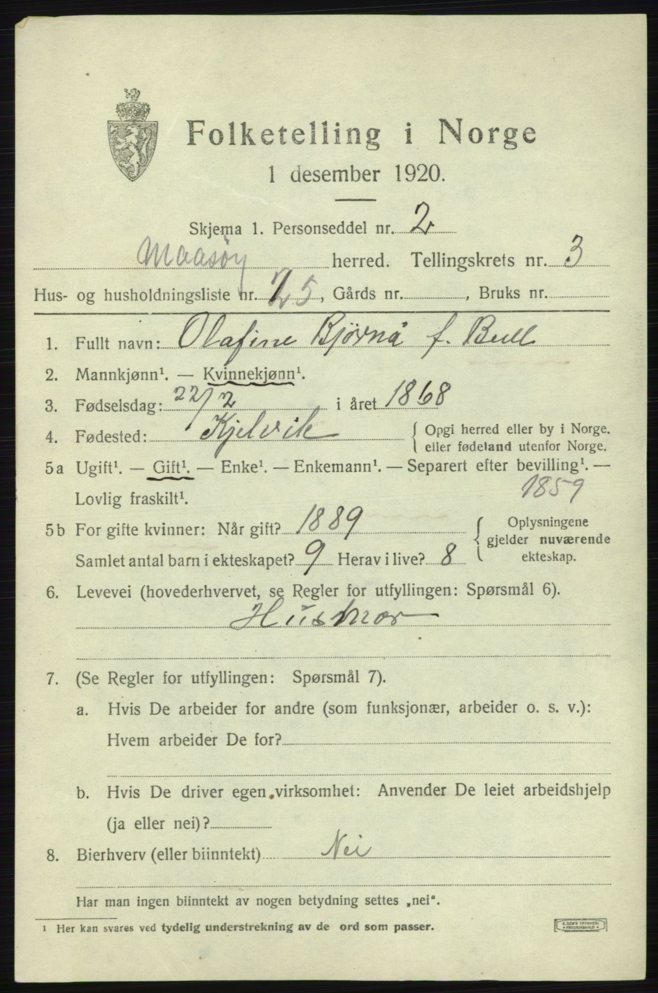 SATØ, 1920 census for Måsøy, 1920, p. 1806