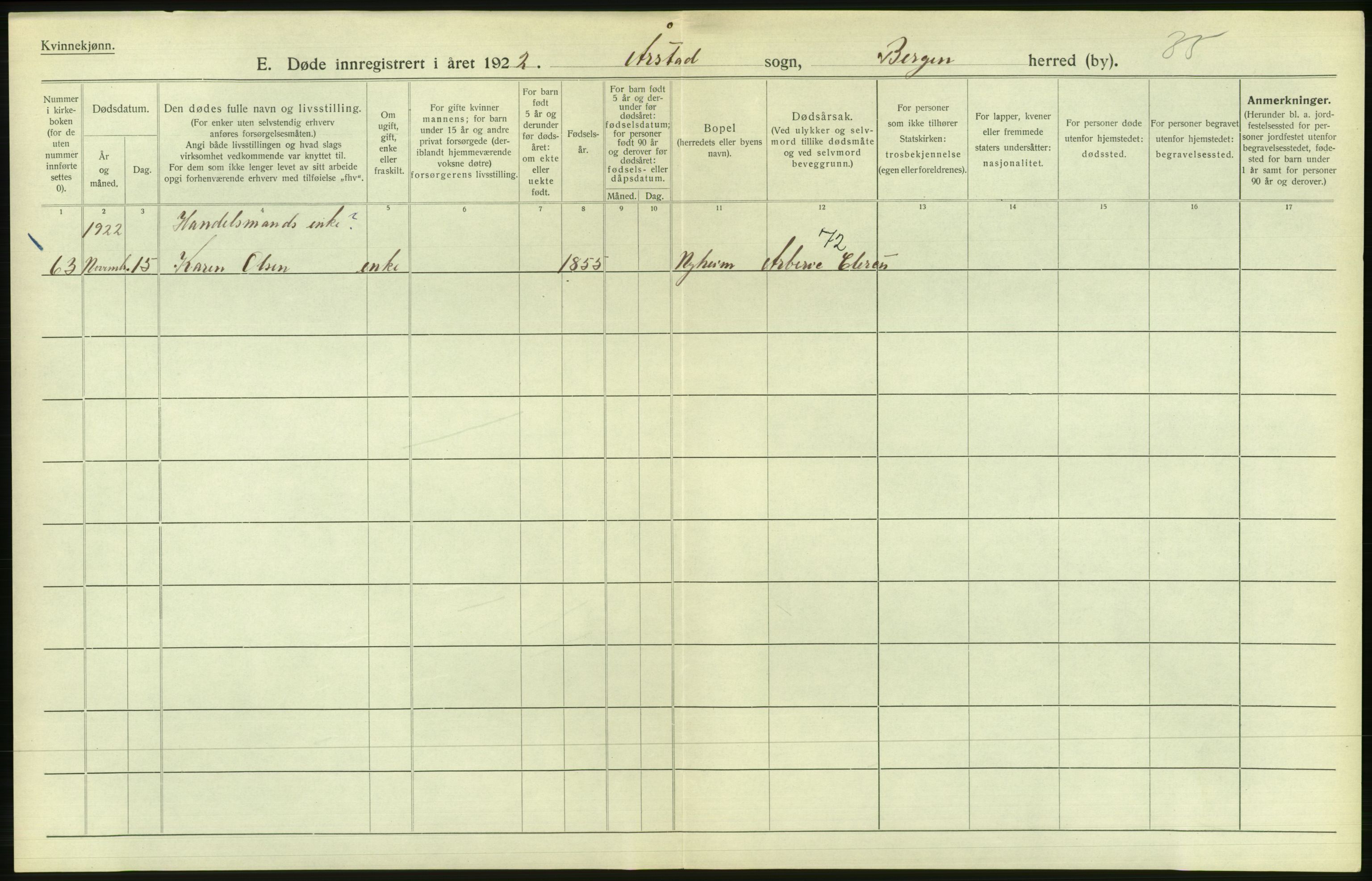 Statistisk sentralbyrå, Sosiodemografiske emner, Befolkning, AV/RA-S-2228/D/Df/Dfc/Dfcb/L0030: Bergen: Gifte, døde, dødfødte., 1922, p. 514