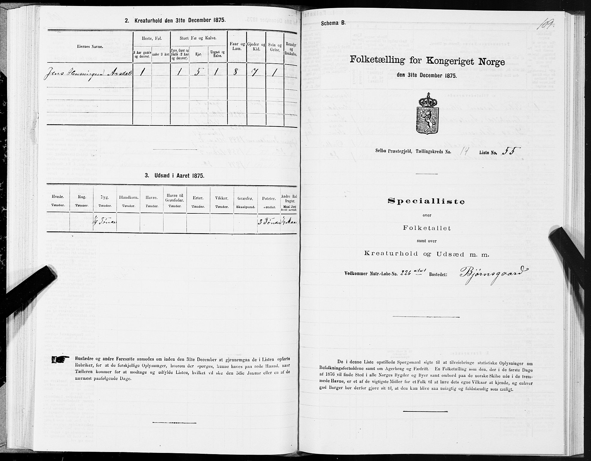 SAT, 1875 census for 1664P Selbu, 1875, p. 7109