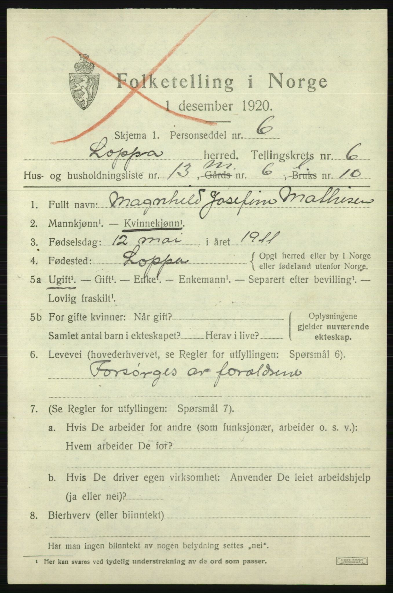 SATØ, 1920 census for Loppa, 1920, p. 2684