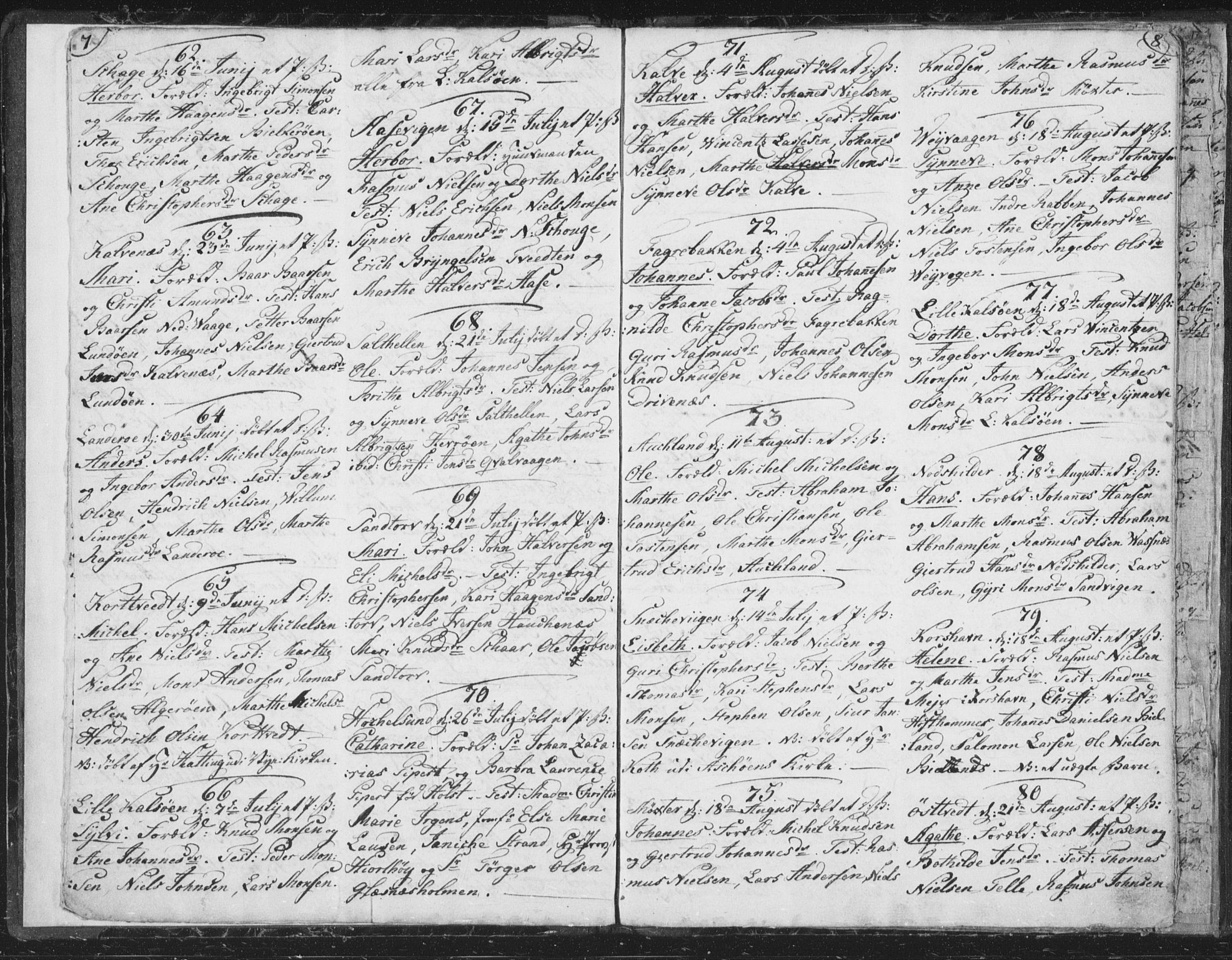 Sund sokneprestembete, AV/SAB-A-99930: Parish register (official) no. A 9, 1799-1803, p. 7-8