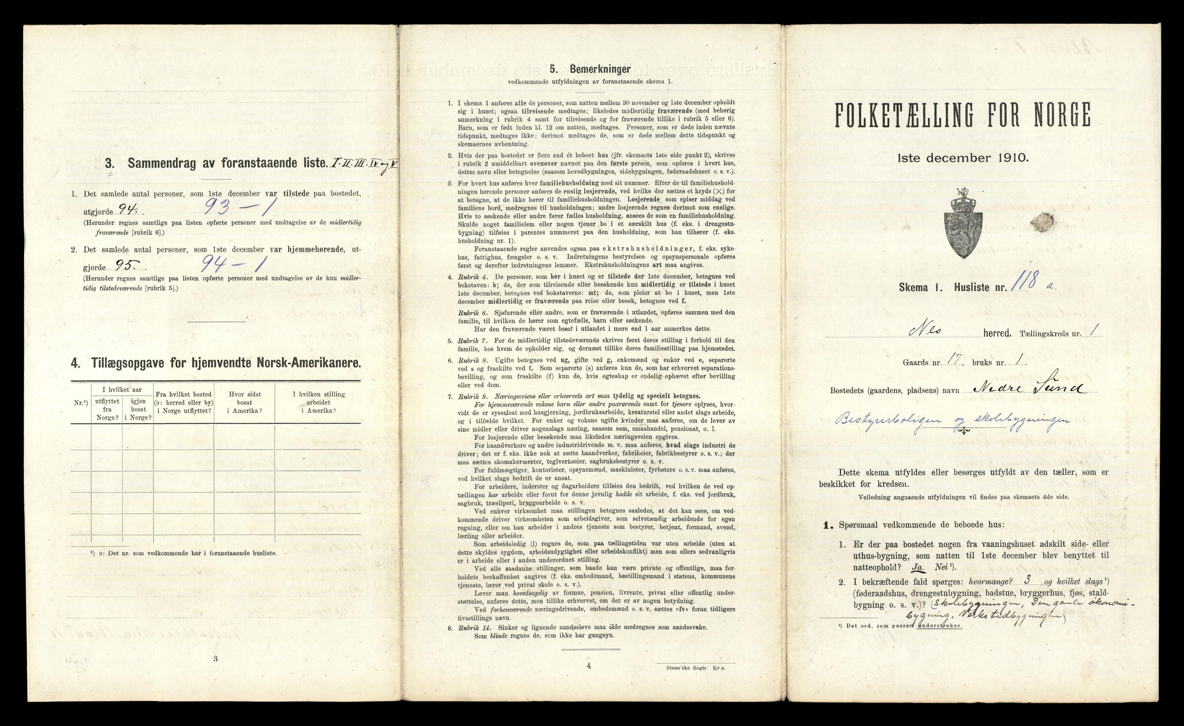 RA, 1910 census for Nes, 1910, p. 271