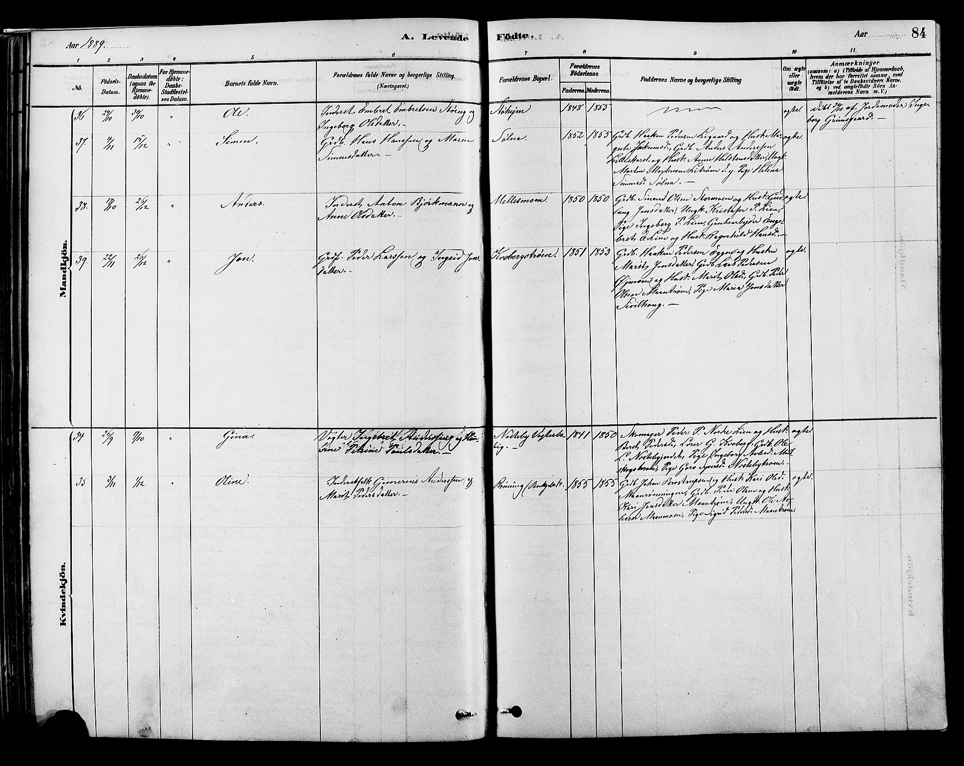 Alvdal prestekontor, SAH/PREST-060/H/Ha/Hab/L0003: Parish register (copy) no. 3, 1878-1907, p. 84