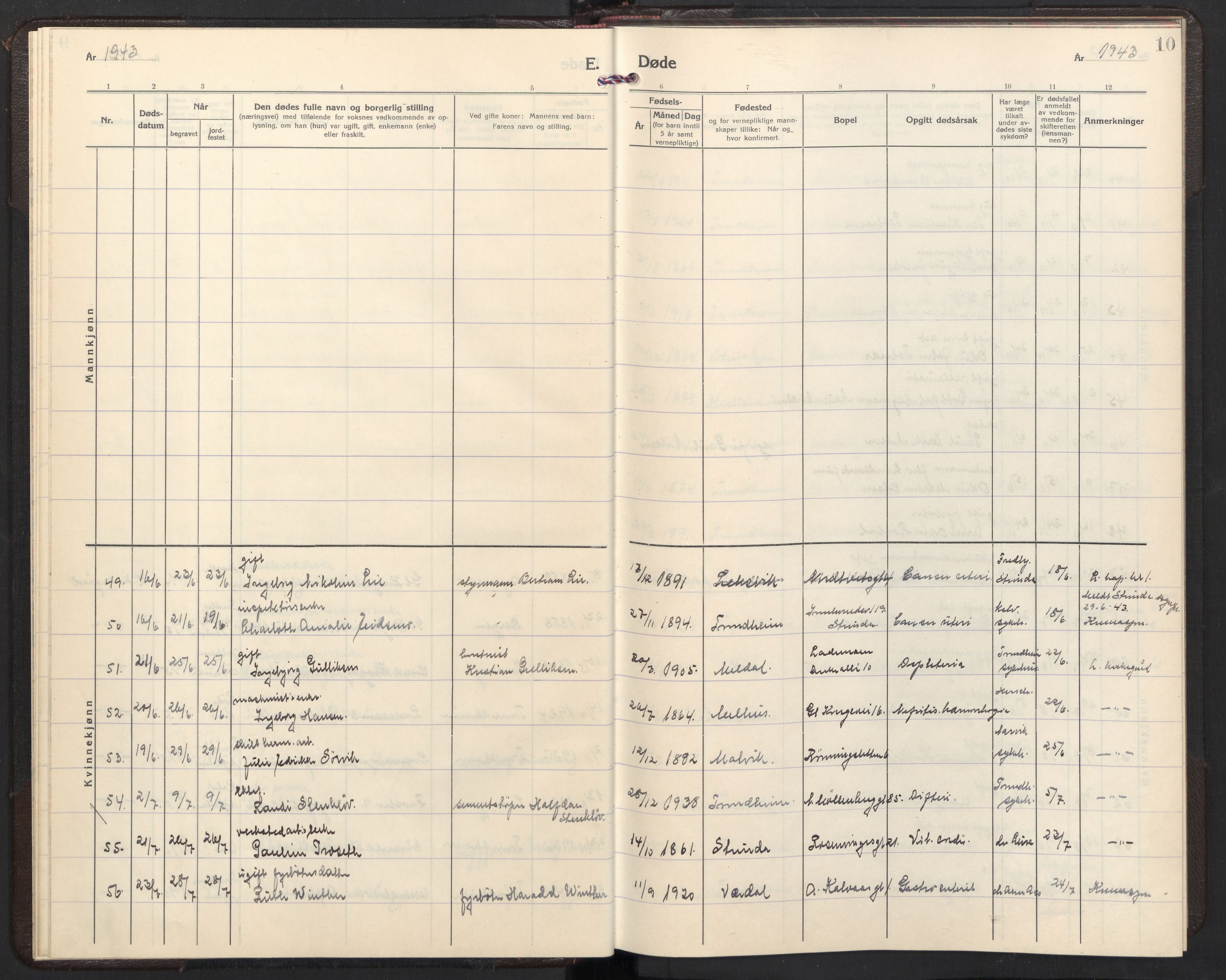 Ministerialprotokoller, klokkerbøker og fødselsregistre - Sør-Trøndelag, AV/SAT-A-1456/605/L0264: Parish register (copy) no. 605C11, 1942-1949, p. 10