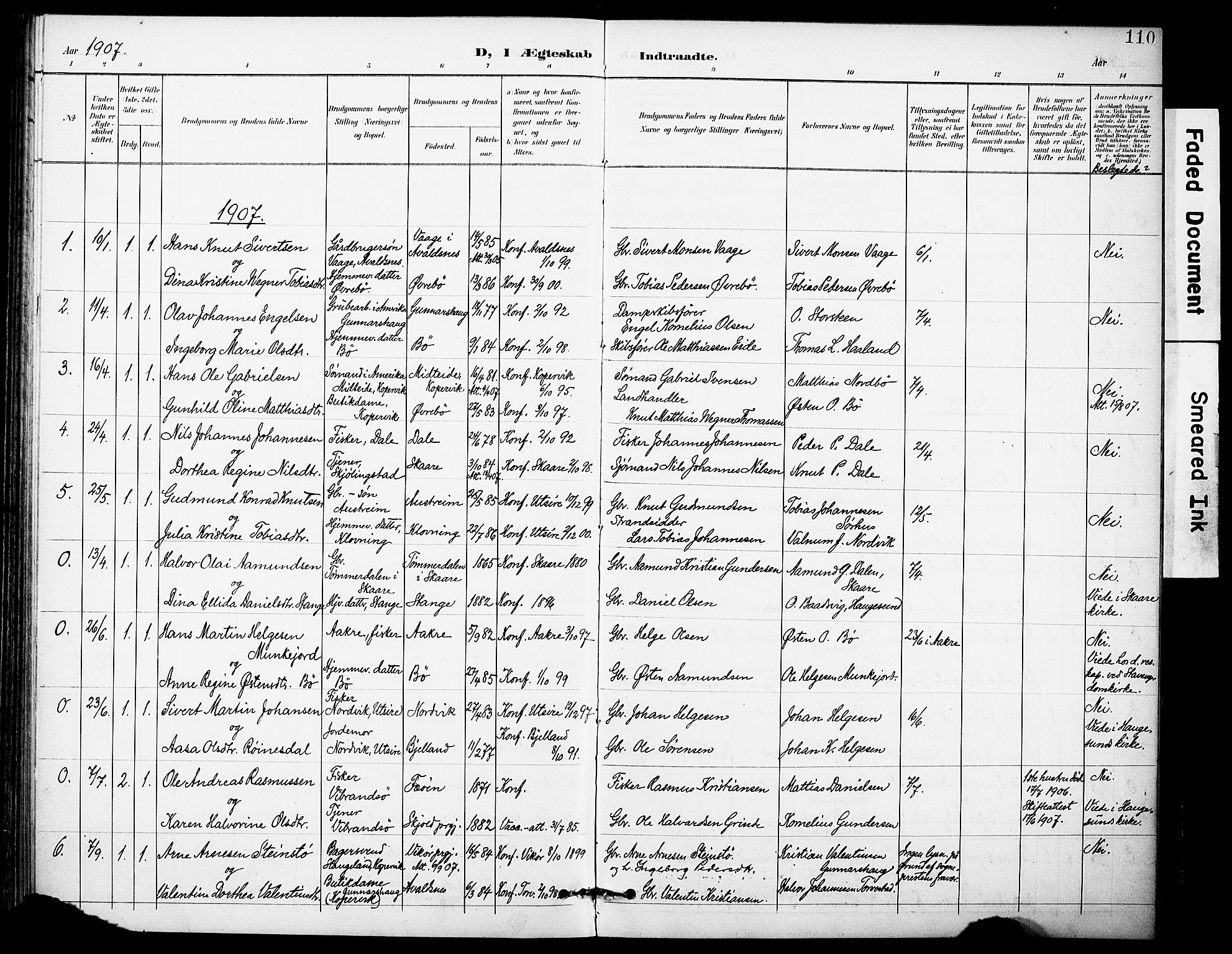 Torvastad sokneprestkontor, SAST/A -101857/H/Ha/Haa/L0017: Parish register (official) no. A 16, 1899-1911, p. 110