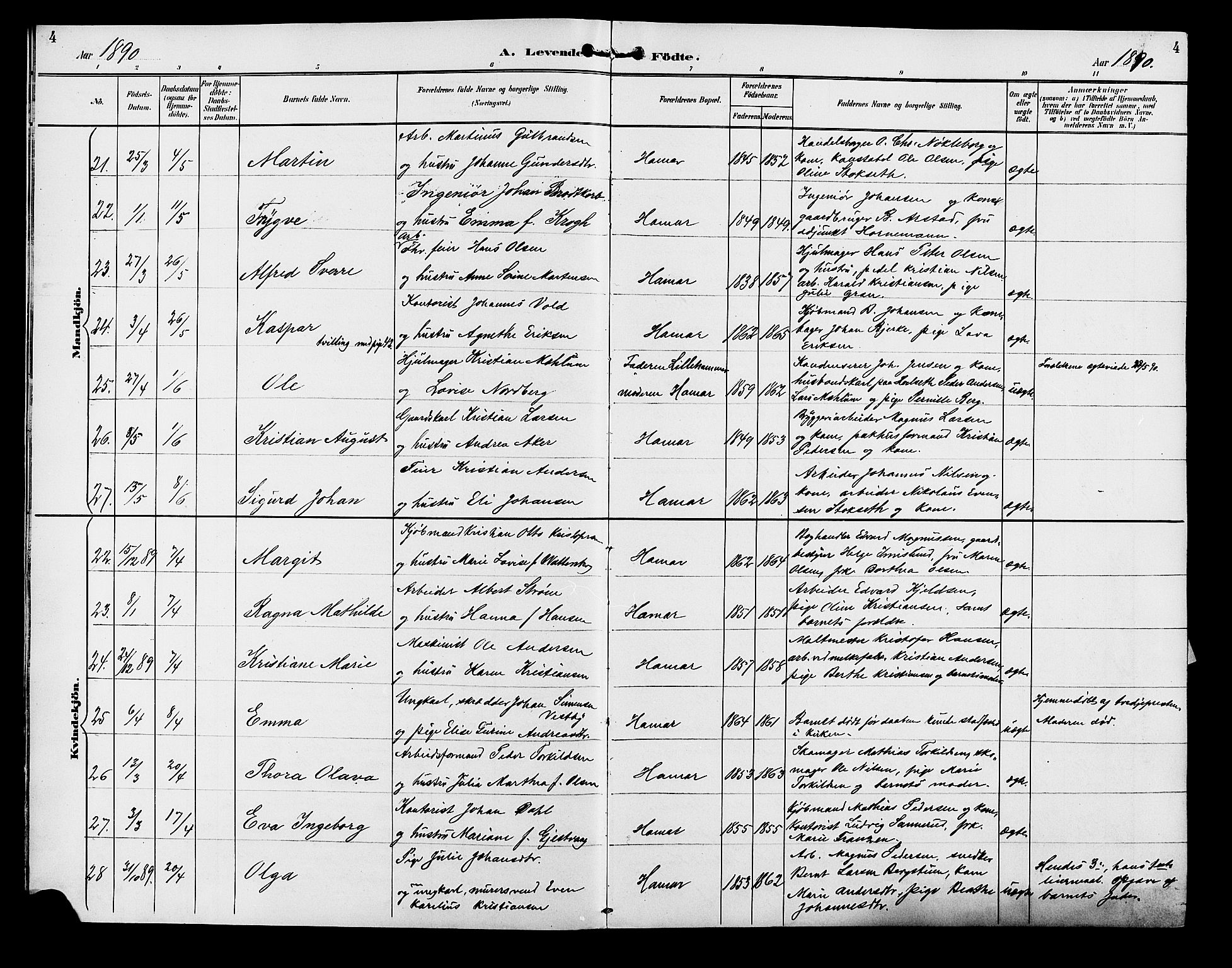 Vang prestekontor, Hedmark, AV/SAH-PREST-008/H/Ha/Hab/L0013: Parish register (copy) no. 13, 1890-1899, p. 4