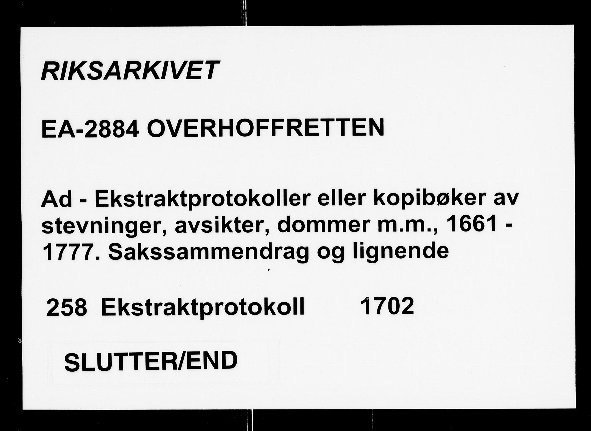 Overhoffretten 1667-1797, AV/RA-EA-2884/Ad/L0258: Ekstraktprotokoll, 1702