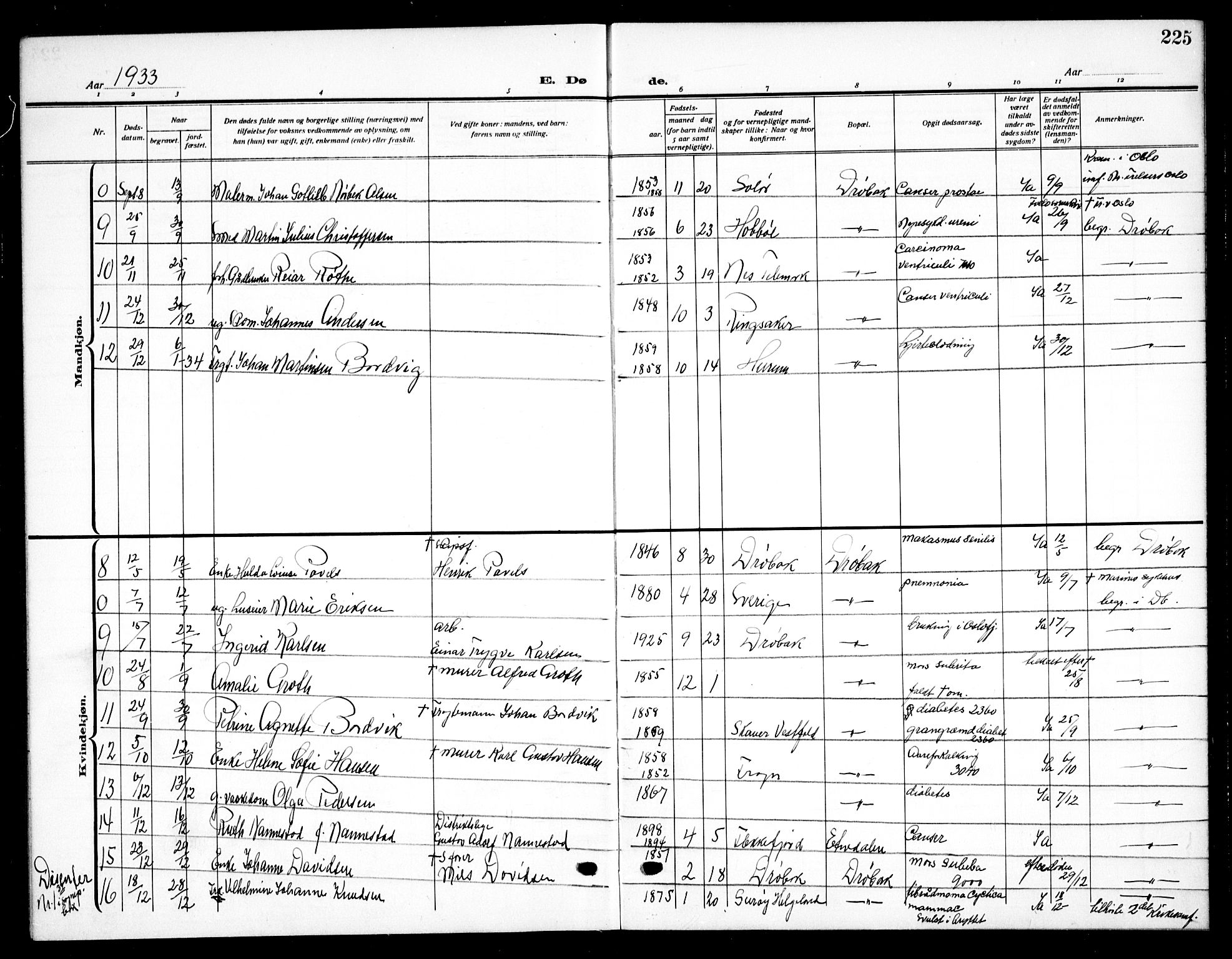 Drøbak prestekontor Kirkebøker, SAO/A-10142a/G/Ga/L0002: Parish register (copy) no. I 2, 1917-1932, p. 225