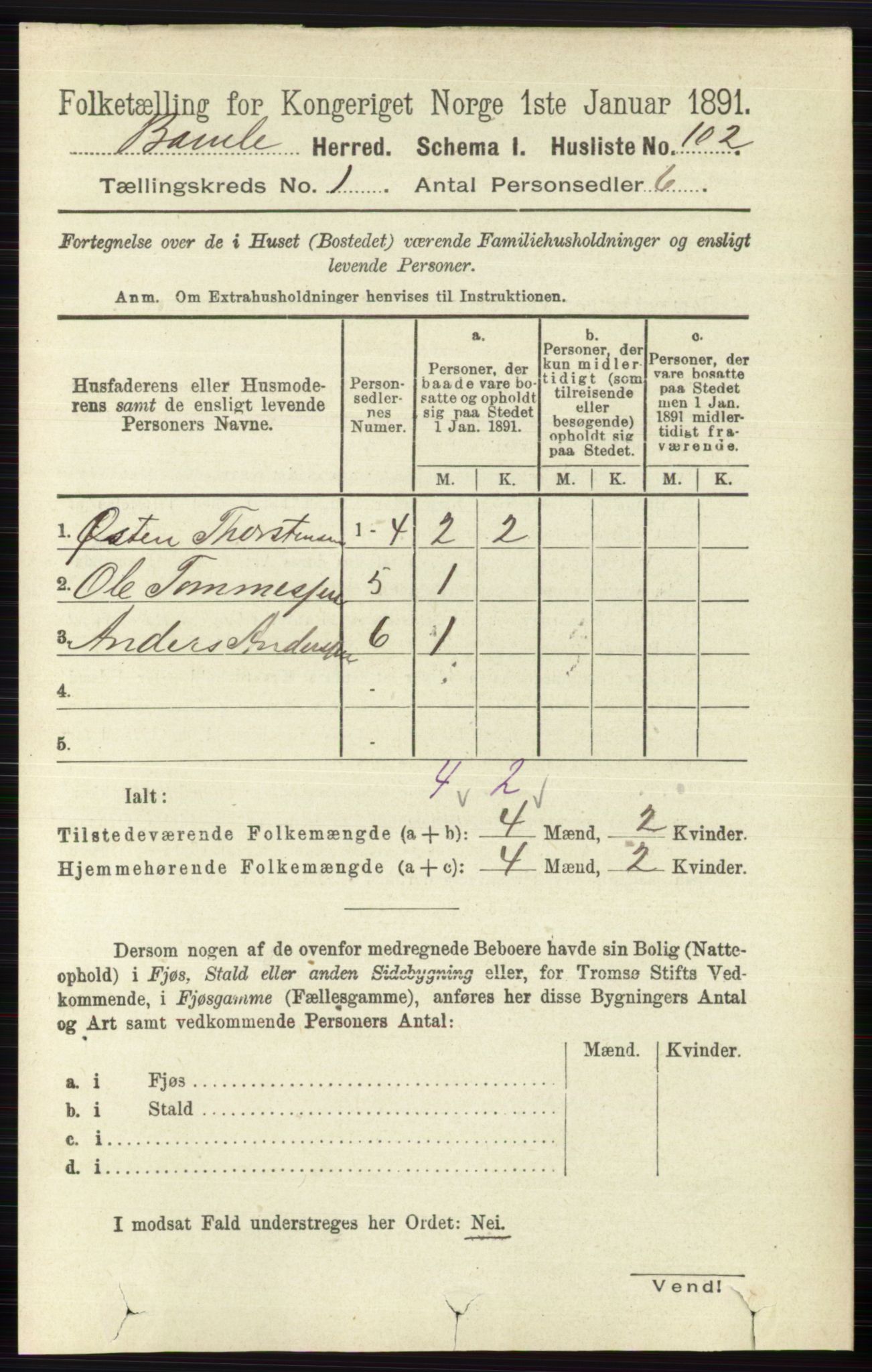 RA, 1891 census for 0814 Bamble, 1891, p. 135