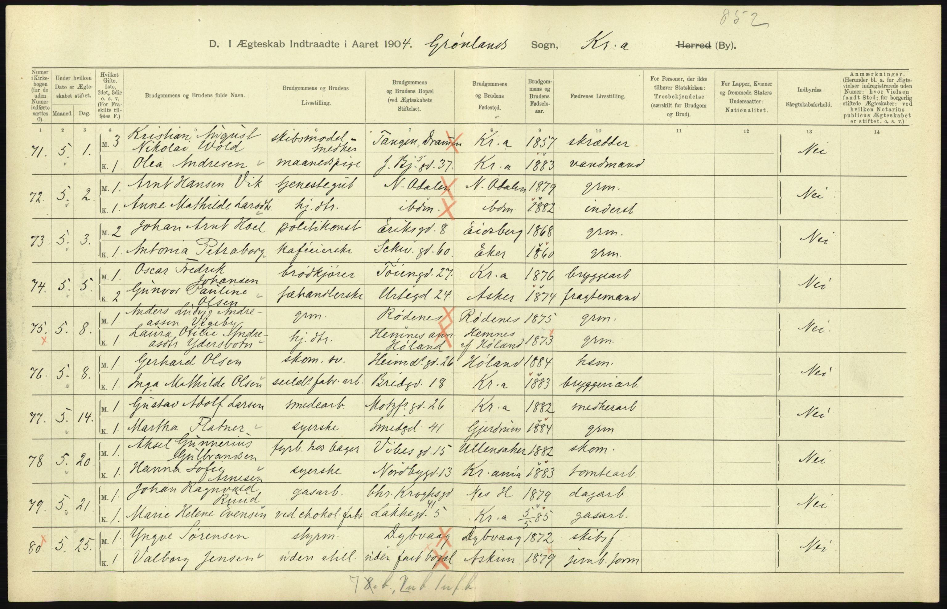 Statistisk sentralbyrå, Sosiodemografiske emner, Befolkning, AV/RA-S-2228/D/Df/Dfa/Dfab/L0004: Kristiania: Gifte, døde, 1904, p. 45