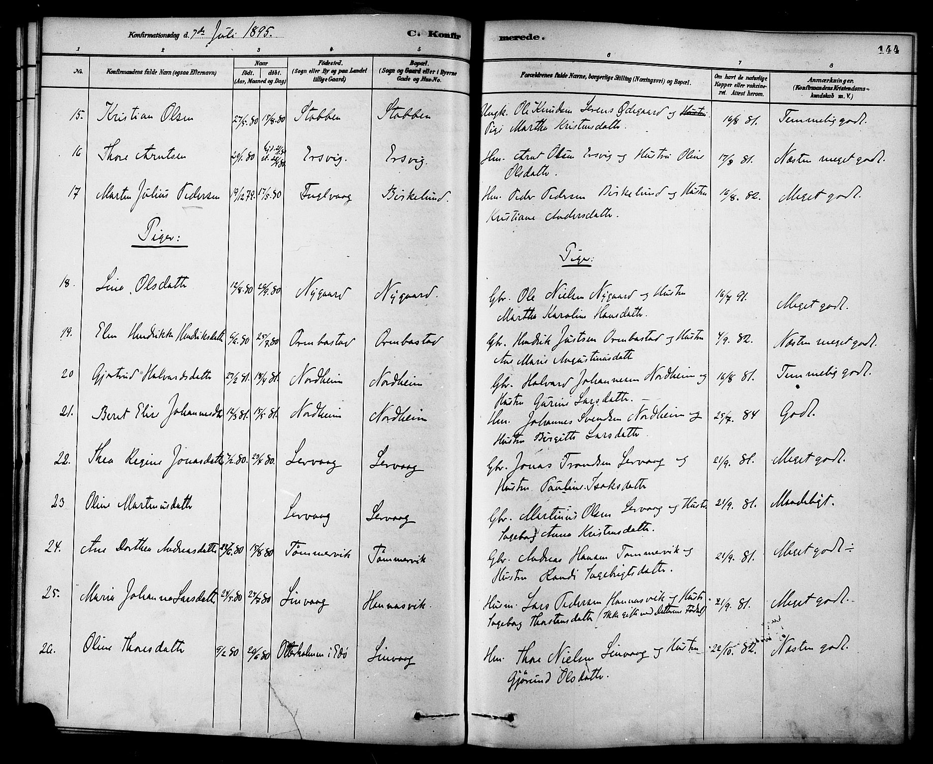 Ministerialprotokoller, klokkerbøker og fødselsregistre - Møre og Romsdal, AV/SAT-A-1454/577/L0896: Parish register (official) no. 577A03, 1880-1898, p. 144