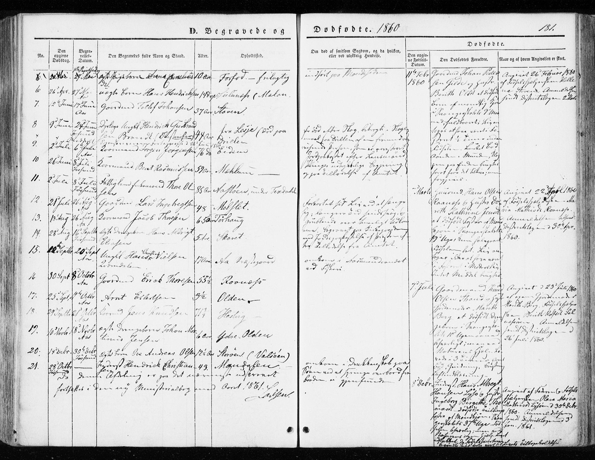 Ministerialprotokoller, klokkerbøker og fødselsregistre - Sør-Trøndelag, SAT/A-1456/655/L0677: Parish register (official) no. 655A06, 1847-1860, p. 181