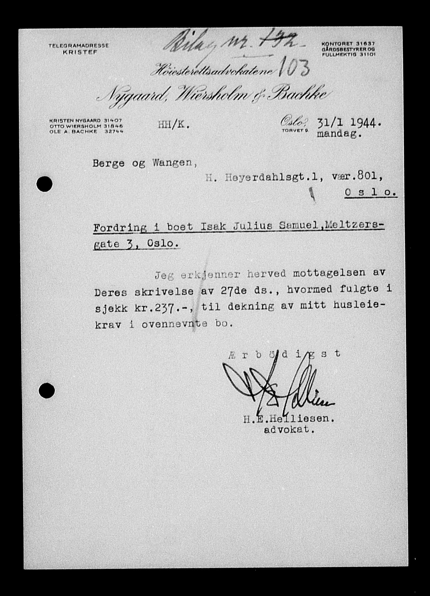 Justisdepartementet, Tilbakeføringskontoret for inndratte formuer, AV/RA-S-1564/H/Hc/Hcc/L0976: --, 1945-1947, p. 762