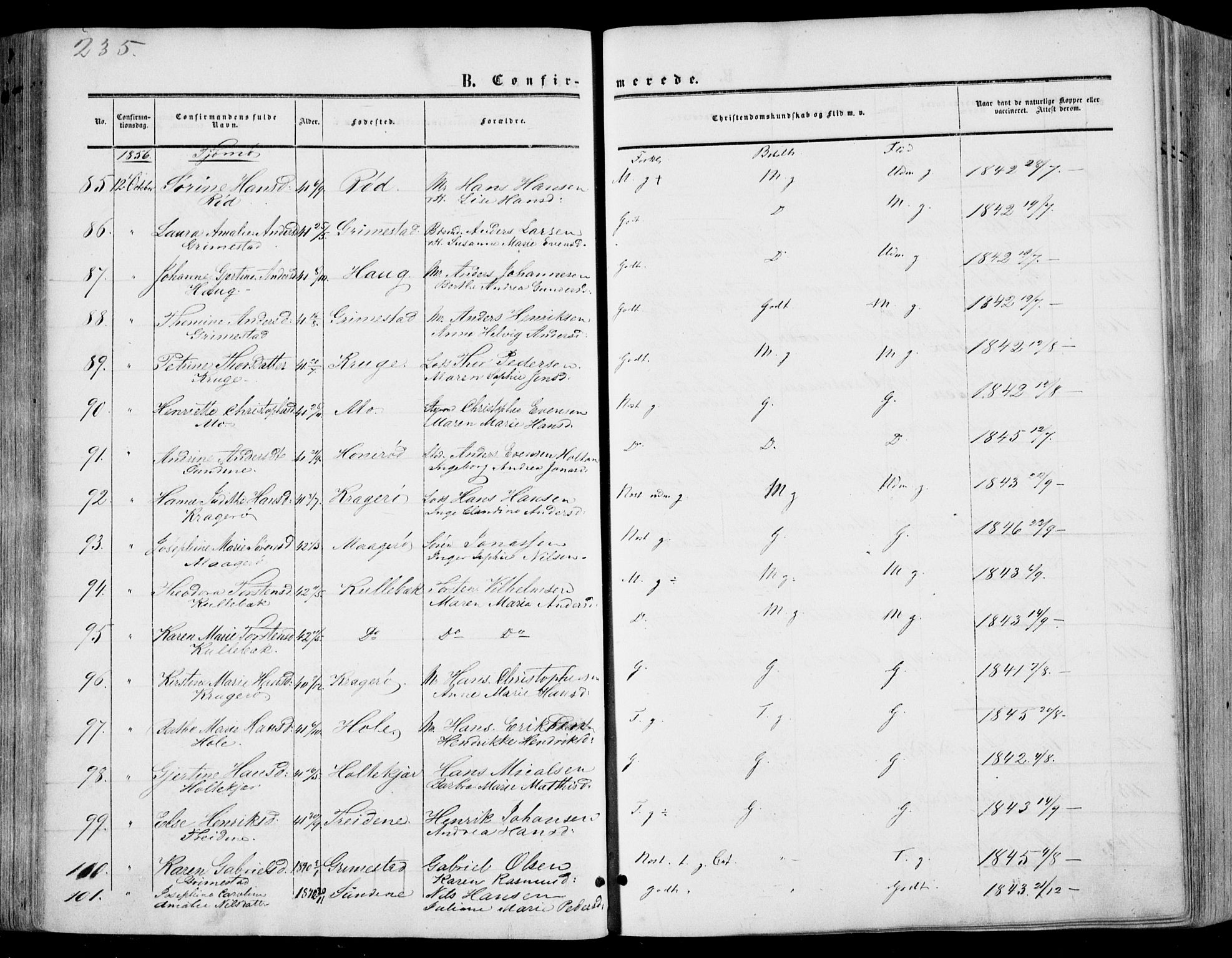 Nøtterøy kirkebøker, AV/SAKO-A-354/F/Fa/L0006: Parish register (official) no. I 6, 1852-1864, p. 235