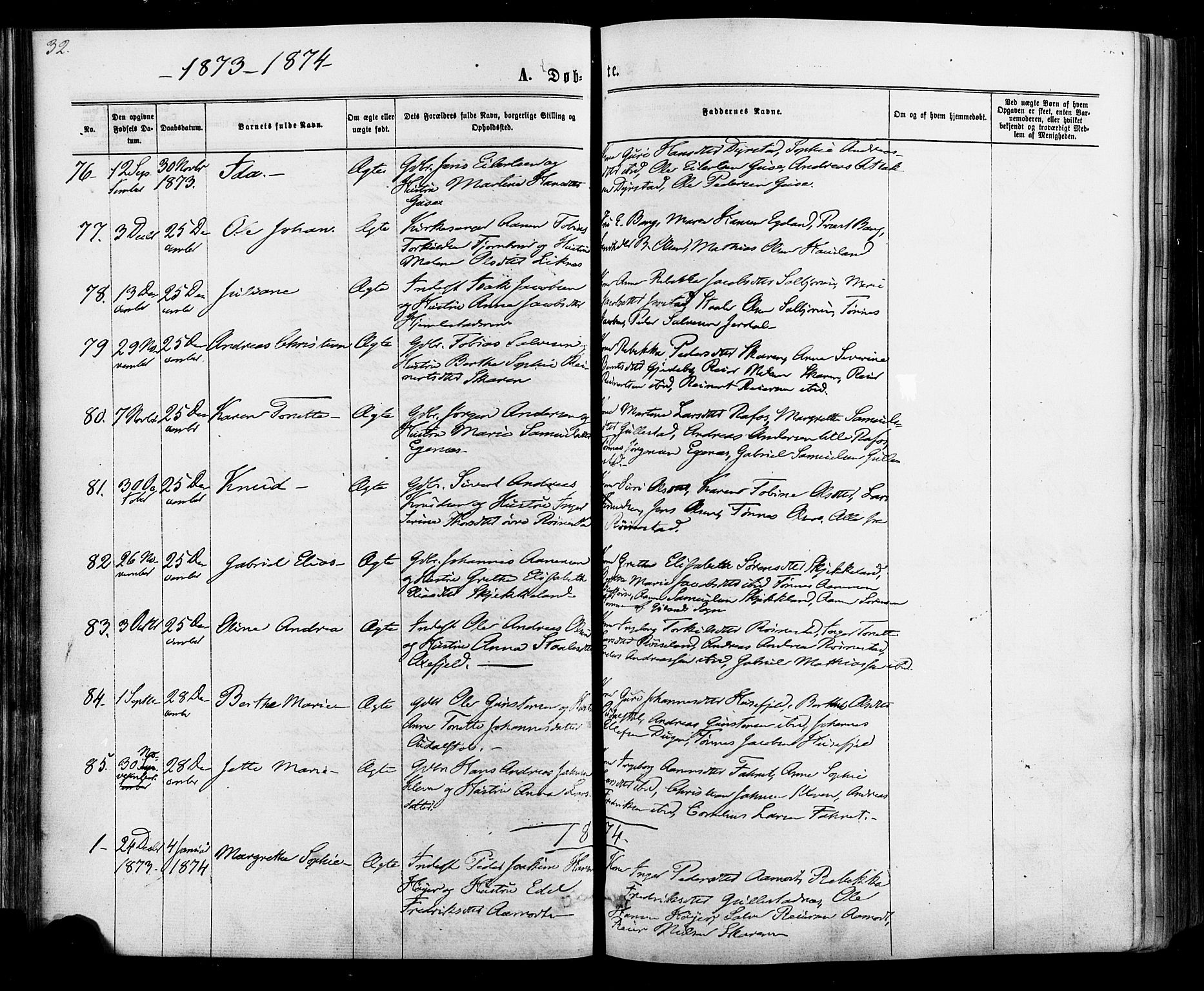 Kvinesdal sokneprestkontor, SAK/1111-0026/F/Fa/Fab/L0007: Parish register (official) no. A 7, 1870-1885, p. 32