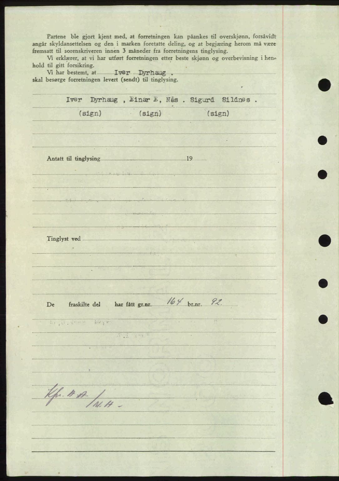 Nordmøre sorenskriveri, AV/SAT-A-4132/1/2/2Ca: Mortgage book no. A103, 1946-1947, Diary no: : 260/1947