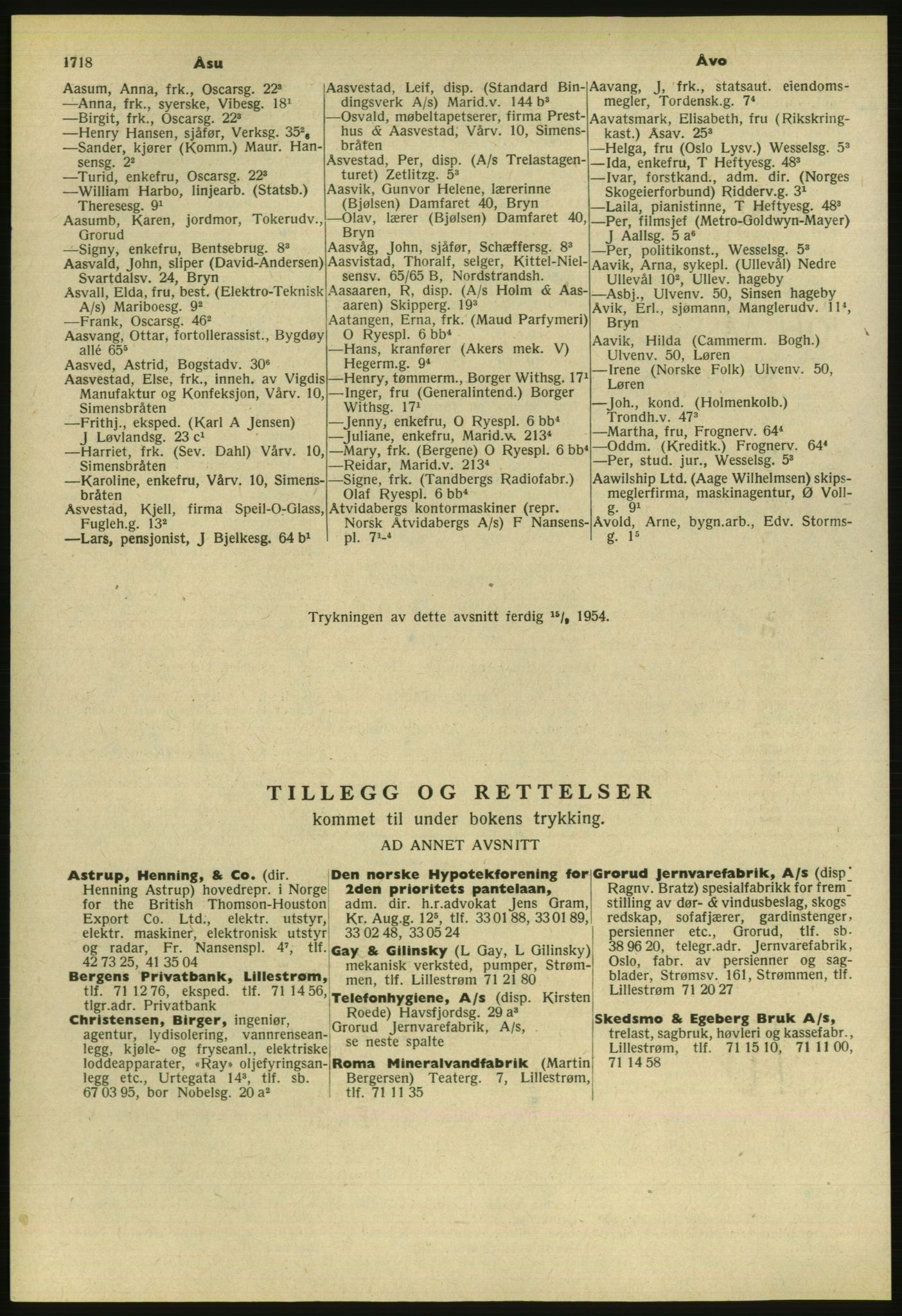 Kristiania/Oslo adressebok, PUBL/-, 1954, p. 1718