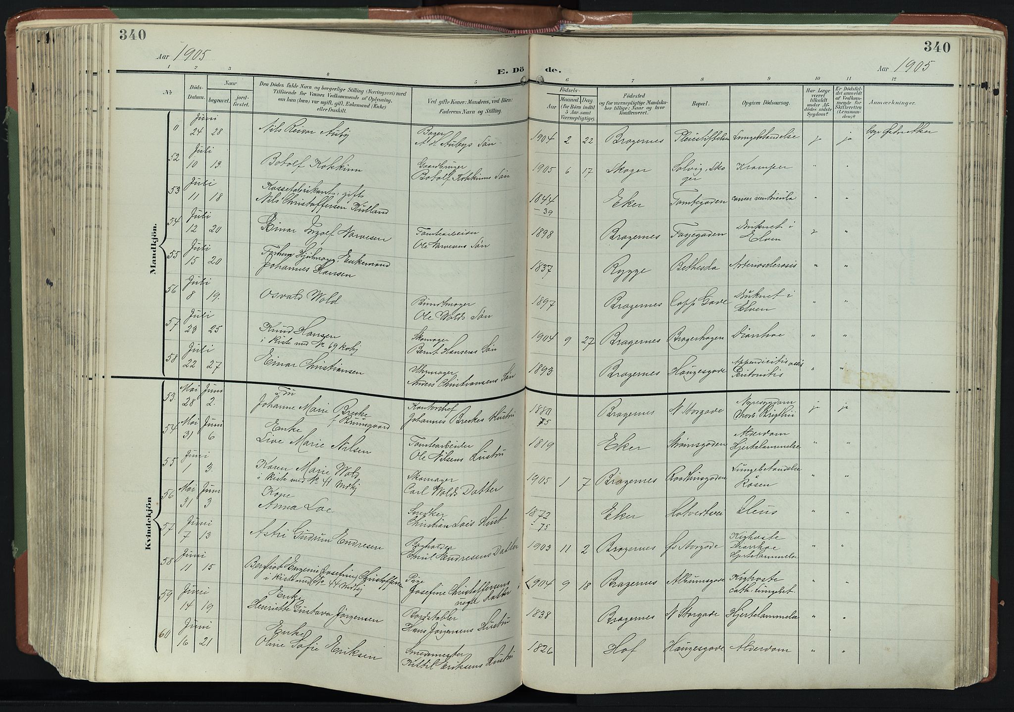 Bragernes kirkebøker, AV/SAKO-A-6/F/Fb/L0009: Parish register (official) no. II 9, 1902-1911, p. 340