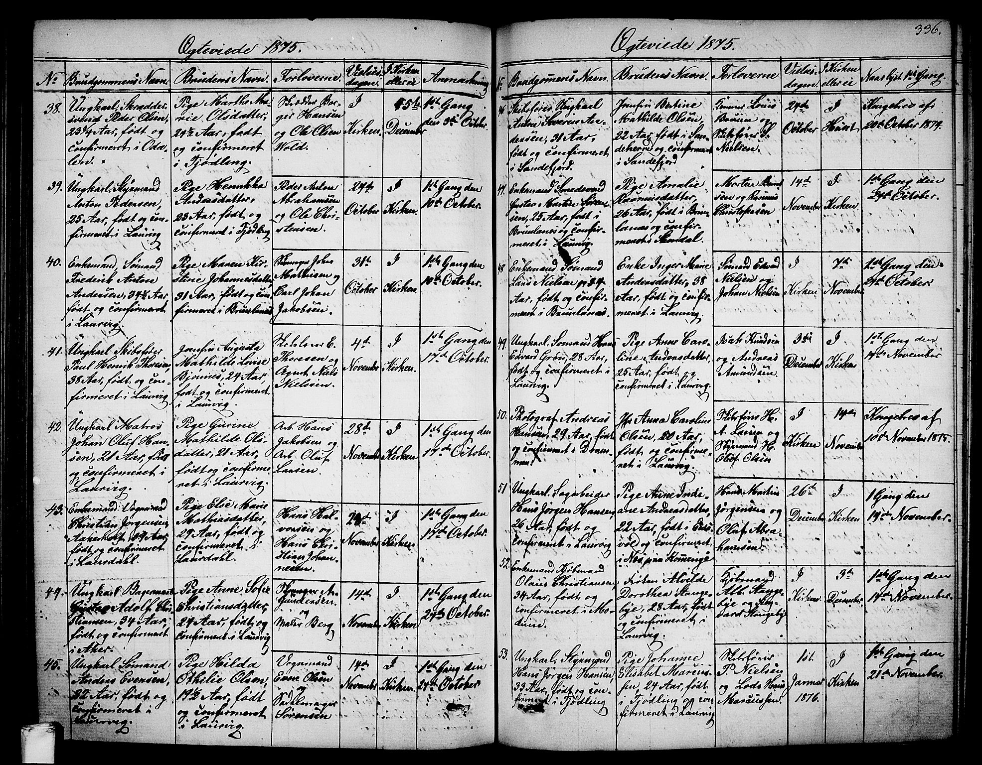 Larvik kirkebøker, SAKO/A-352/G/Ga/L0004: Parish register (copy) no. I 4, 1871-1888, p. 336