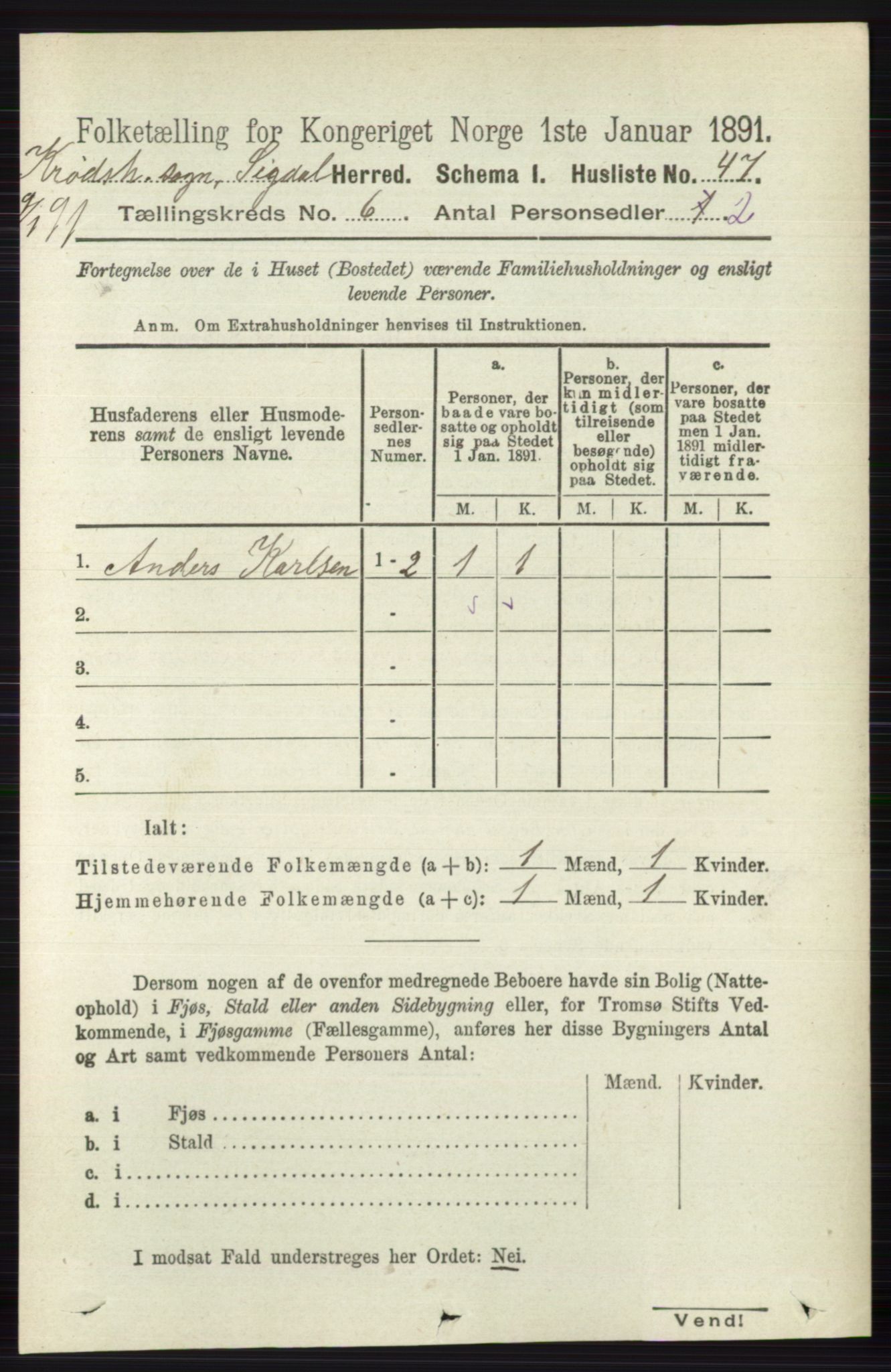 RA, 1891 census for 0621 Sigdal, 1891, p. 6626