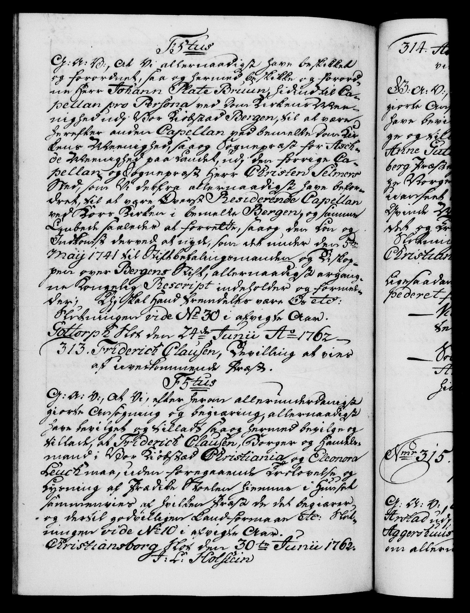 Danske Kanselli 1572-1799, AV/RA-EA-3023/F/Fc/Fca/Fcaa/L0041: Norske registre, 1760-1762, p. 754b