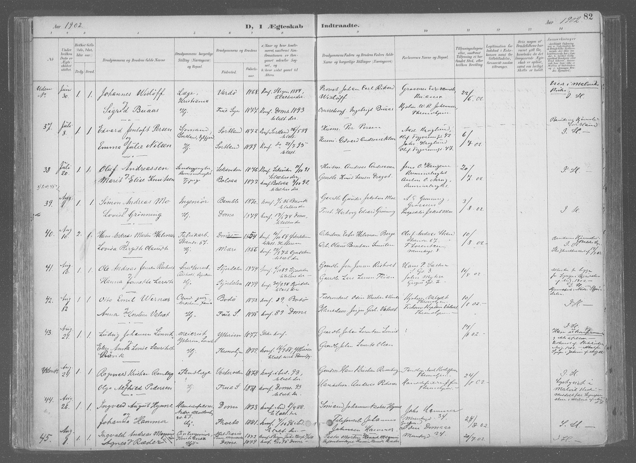 Ministerialprotokoller, klokkerbøker og fødselsregistre - Sør-Trøndelag, AV/SAT-A-1456/601/L0064: Parish register (official) no. 601A31, 1891-1911, p. 82