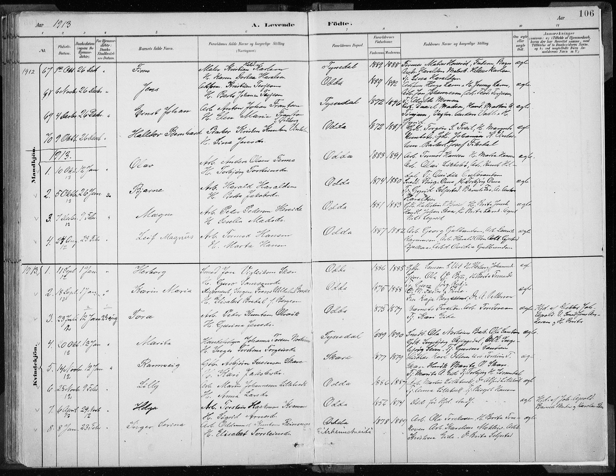 Odda Sokneprestembete, SAB/A-77201/H/Haa: Parish register (official) no. A  3, 1882-1913, p. 106