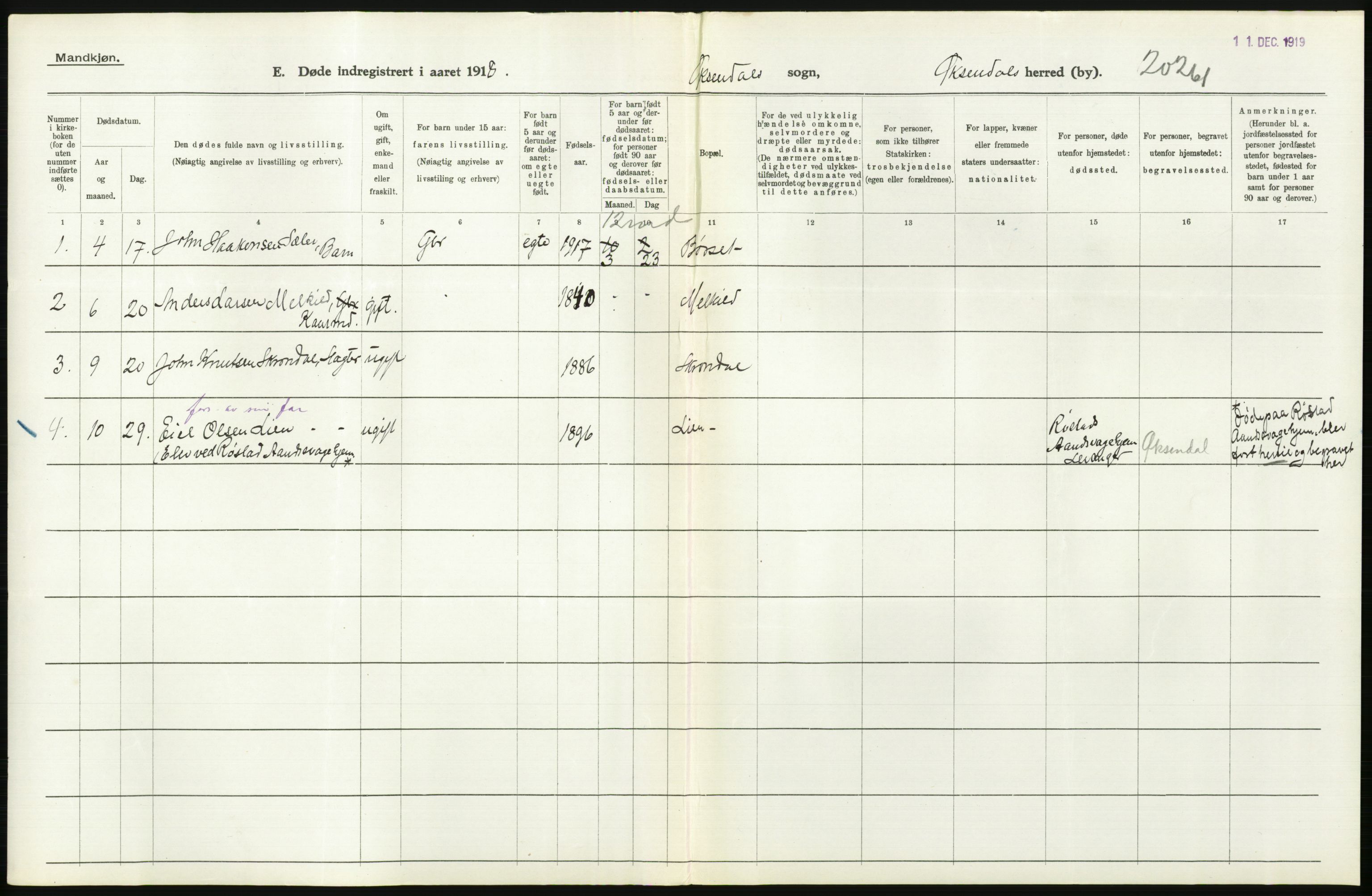 Statistisk sentralbyrå, Sosiodemografiske emner, Befolkning, AV/RA-S-2228/D/Df/Dfb/Dfbh/L0045: Møre fylke: Døde. Bygder og byer., 1918, p. 502