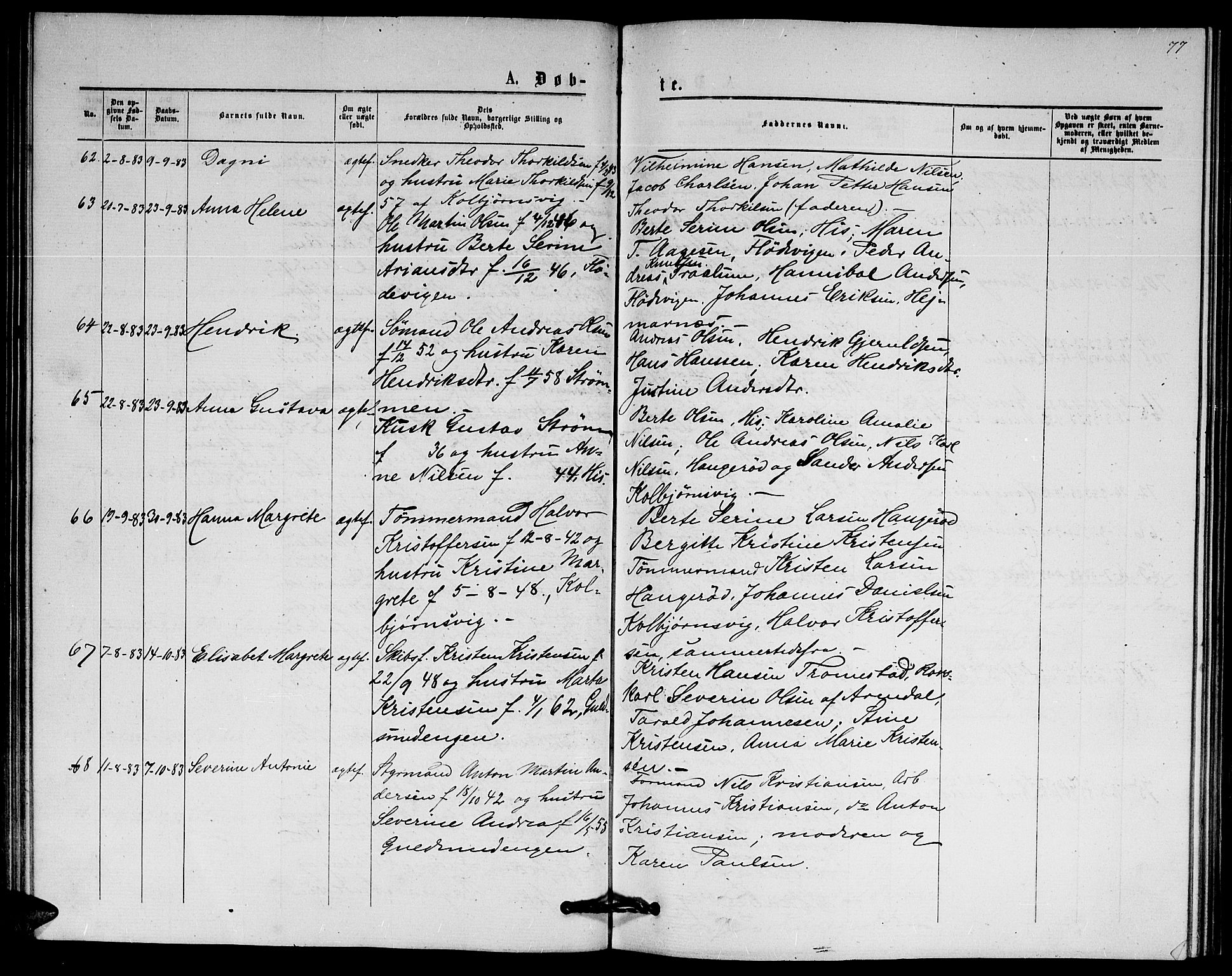 Hisøy sokneprestkontor, AV/SAK-1111-0020/F/Fb/L0002: Parish register (copy) no. B 2, 1873-1885, p. 77