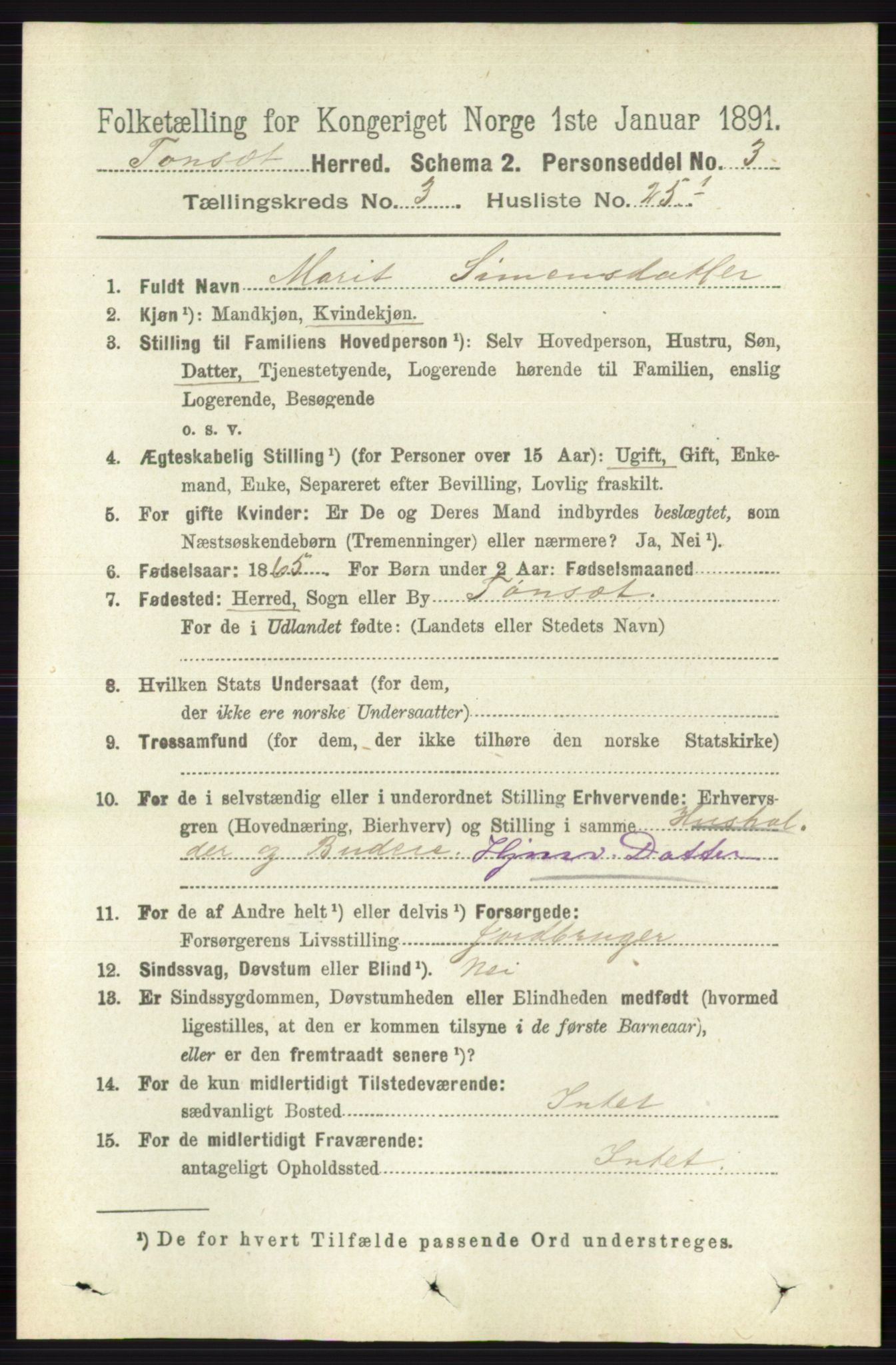 RA, 1891 census for 0437 Tynset, 1891, p. 685