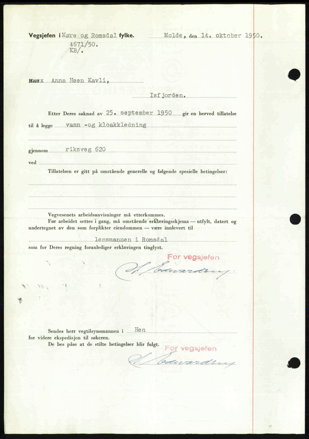 Romsdal sorenskriveri, AV/SAT-A-4149/1/2/2C: Mortgage book no. A34, 1950-1950, Diary no: : 3703/1950