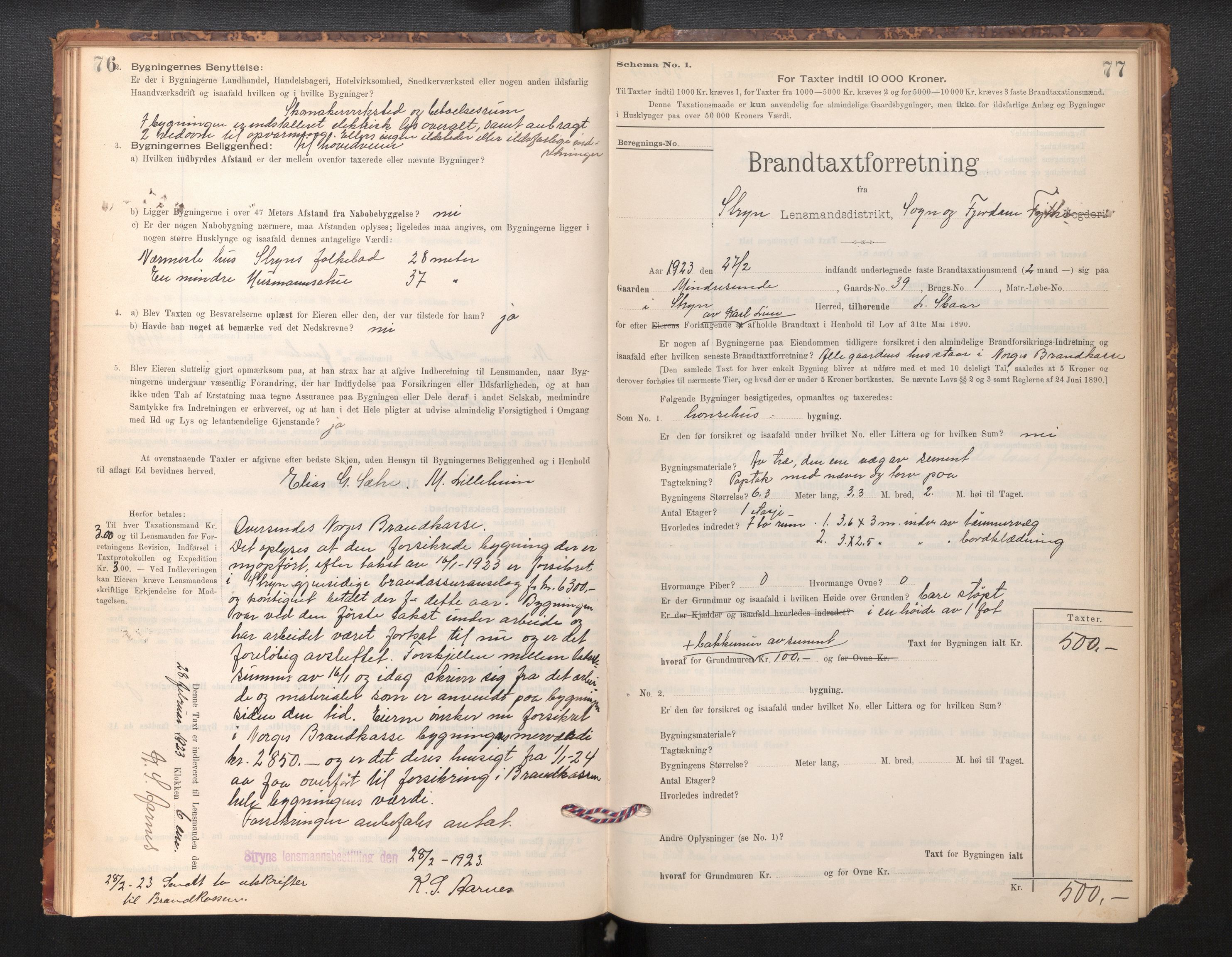 Lensmannen i Stryn og Innvik, SAB/A-30201/0012/L0002: Branntakstprotokoll, skjematakst, 1894-1942, p. 76-77