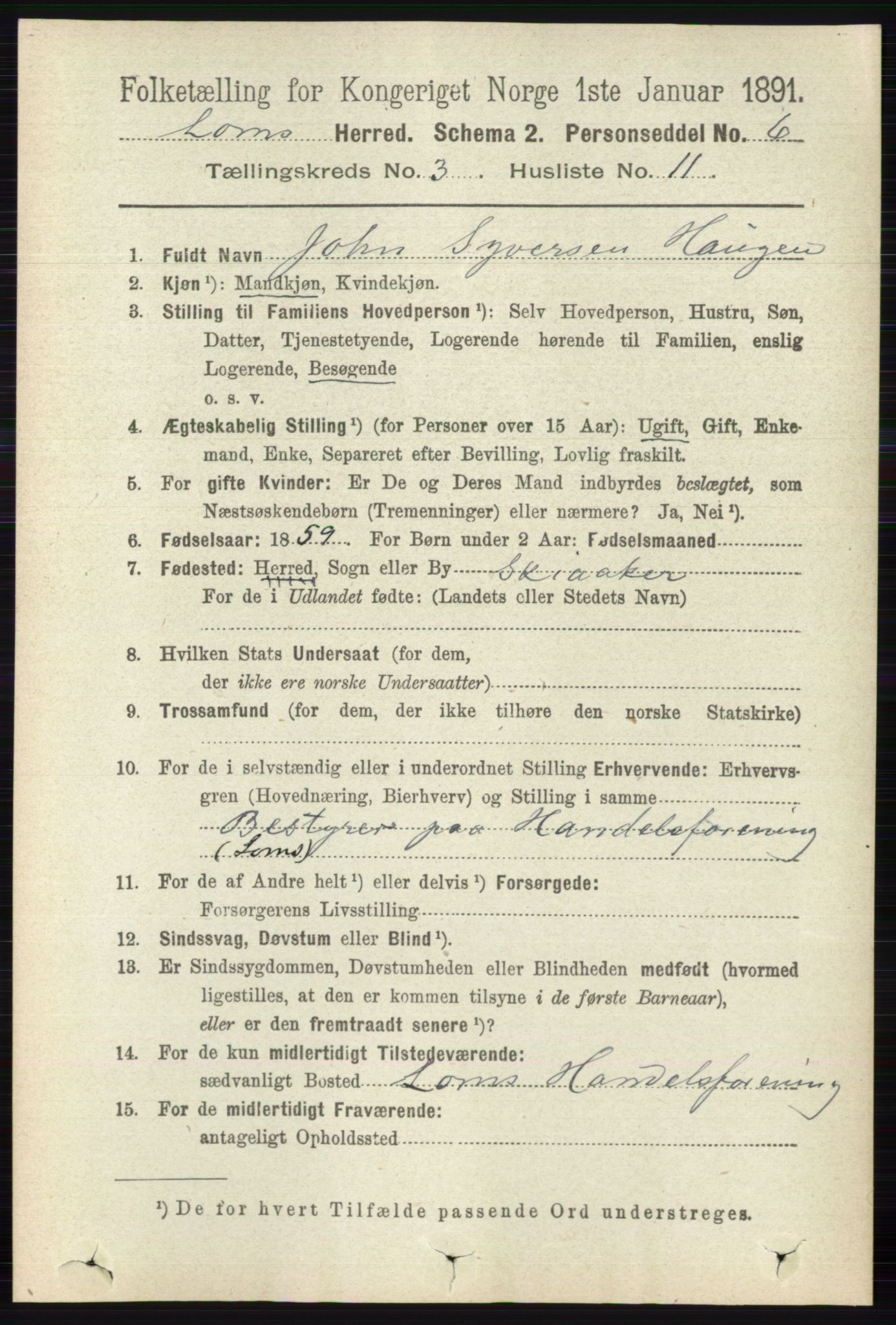 RA, 1891 census for 0514 Lom, 1891, p. 1319