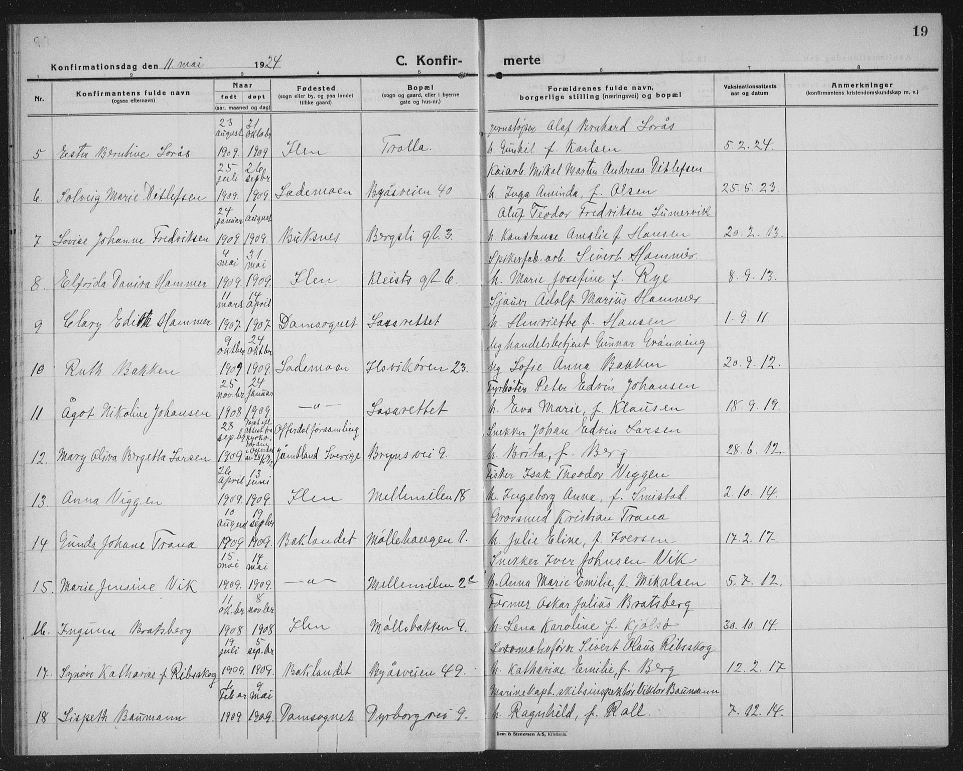 Ministerialprotokoller, klokkerbøker og fødselsregistre - Sør-Trøndelag, AV/SAT-A-1456/603/L0175: Parish register (copy) no. 603C03, 1923-1941, p. 19