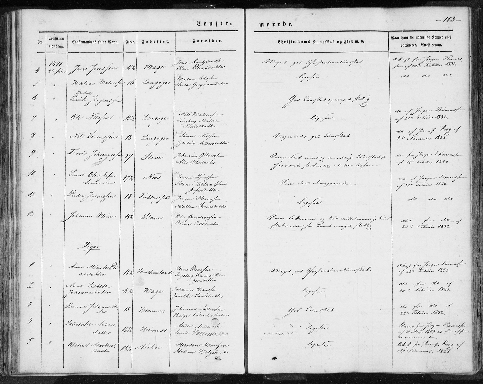 Skudenes sokneprestkontor, AV/SAST-A -101849/H/Ha/Haa/L0002: Parish register (official) no. A 2.1, 1841-1846, p. 113