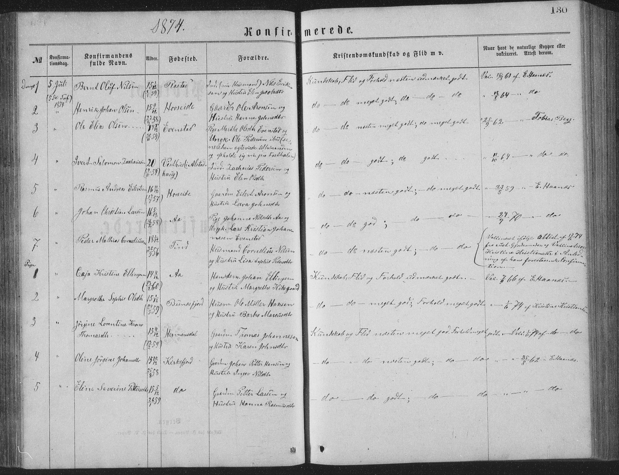 Ministerialprotokoller, klokkerbøker og fødselsregistre - Nordland, SAT/A-1459/886/L1225: Parish register (copy) no. 886C02, 1874-1896, p. 130