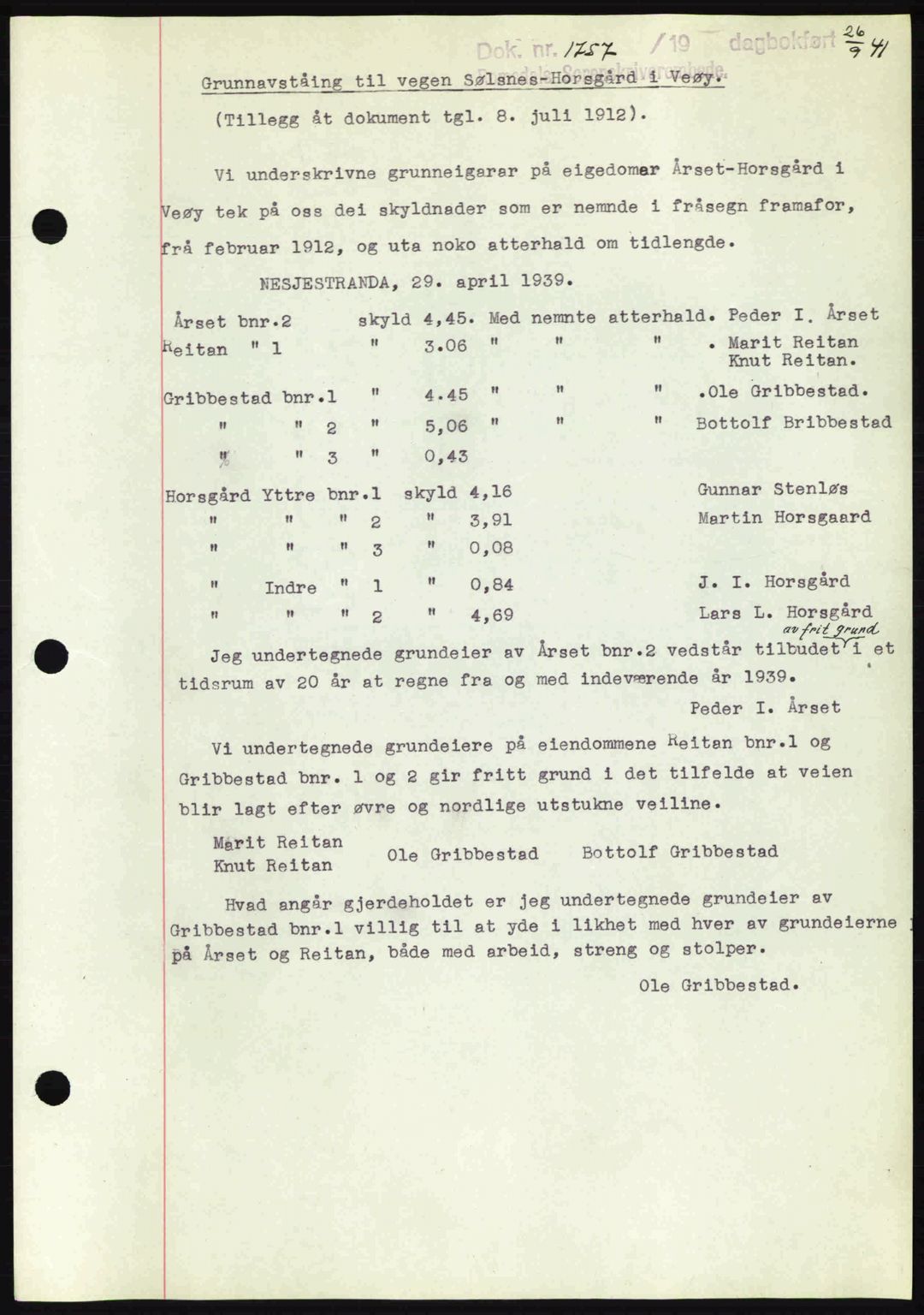 Romsdal sorenskriveri, AV/SAT-A-4149/1/2/2C: Mortgage book no. A10, 1941-1941, Diary no: : 1757/1941