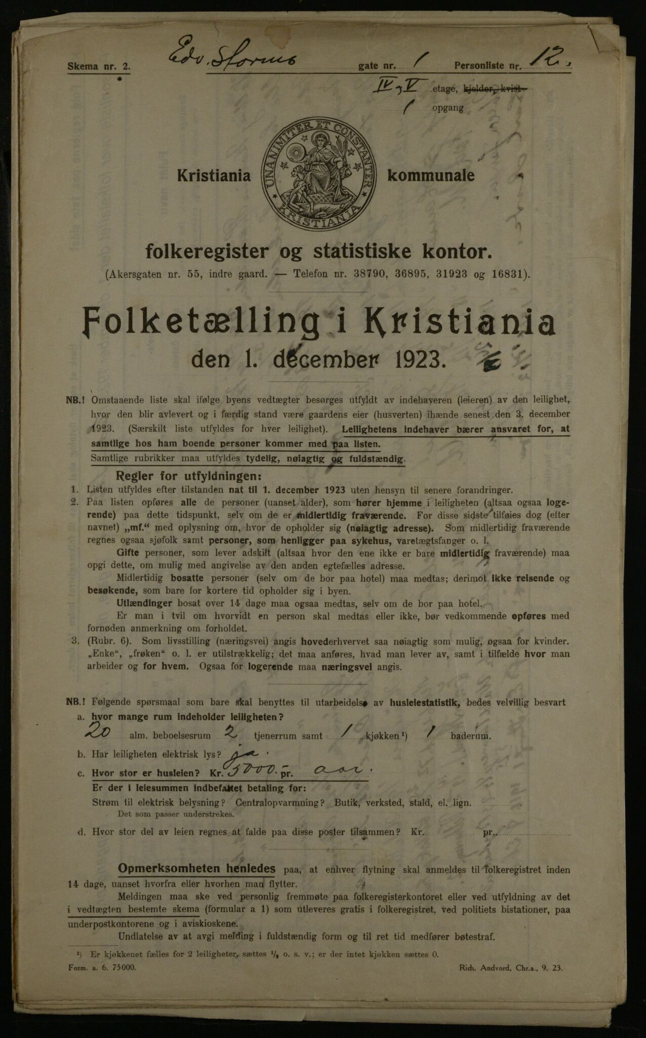 OBA, Municipal Census 1923 for Kristiania, 1923, p. 20888